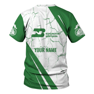 Railspirit Personalized Burlington Northern Railroad T-Shirt Crackle Texture Style Shirt For Trackhead