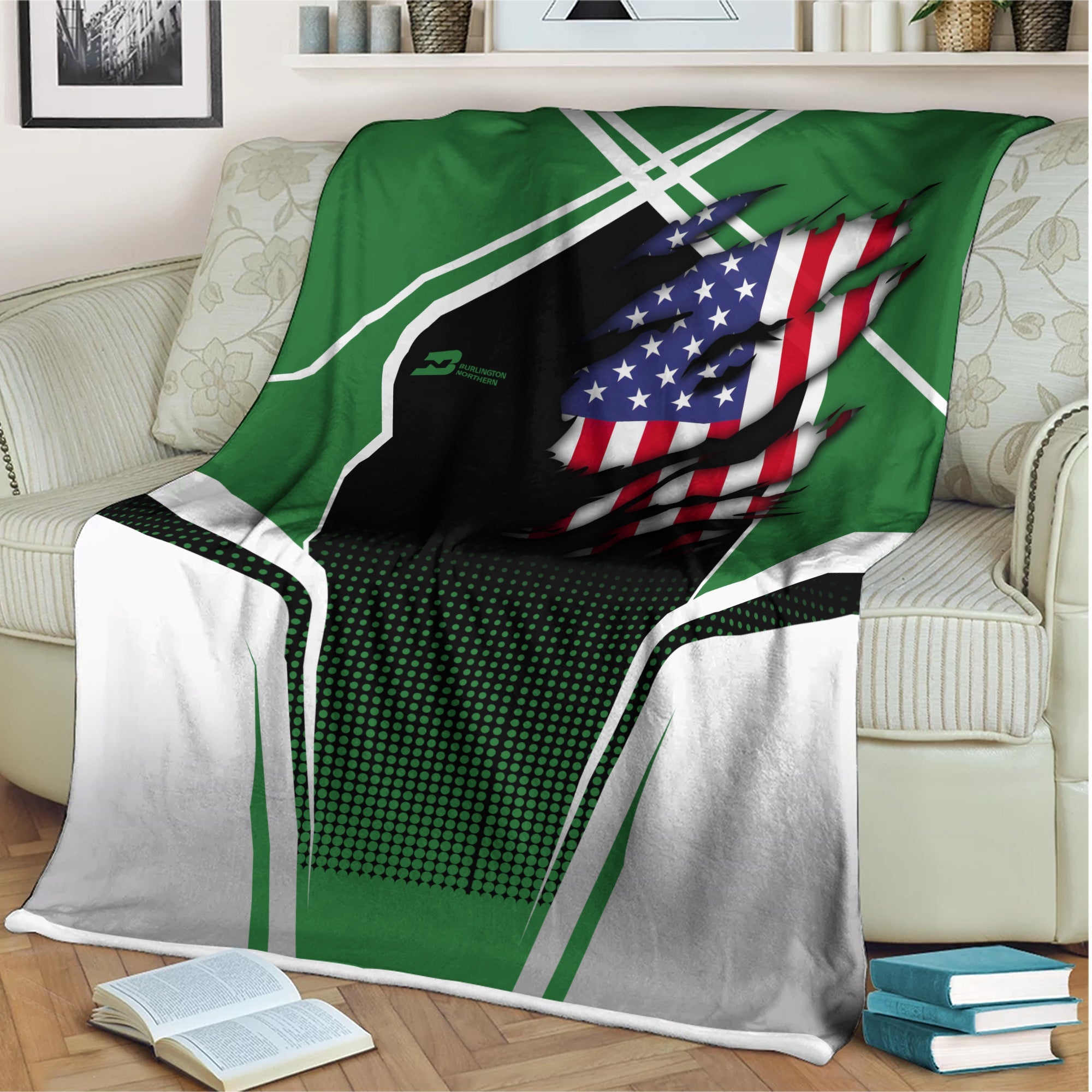 Railspirit Personalized Burlington Northern Railroad Blanket American Vintage All Over Printed Blanket
