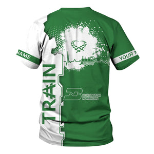 Railspirit Personalized Burlington Northern Railroad T-Shirt Engine Heartbeat and Track Love Style Shirt Gift Idea For Train Lovers