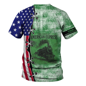 Railspirit Personalized Burlington Northern Railroad T-Shirt Retro American Express Train With USA Flag Shirt
