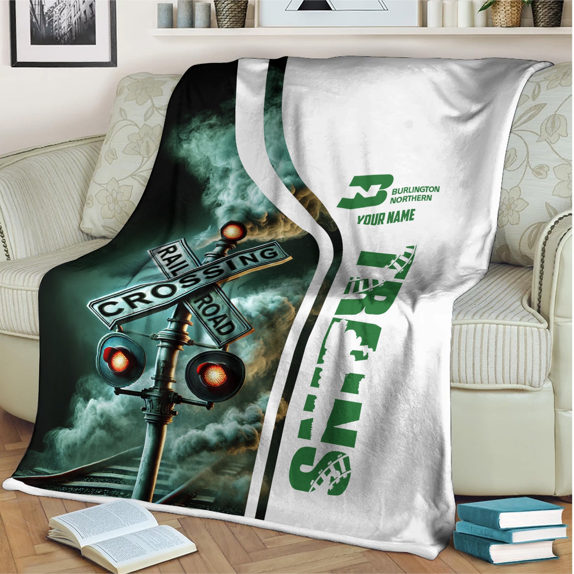 Railspirit Personalized Burlington Northern Railroad Blanket Railroad Crossing Sign Blanket All Over Print