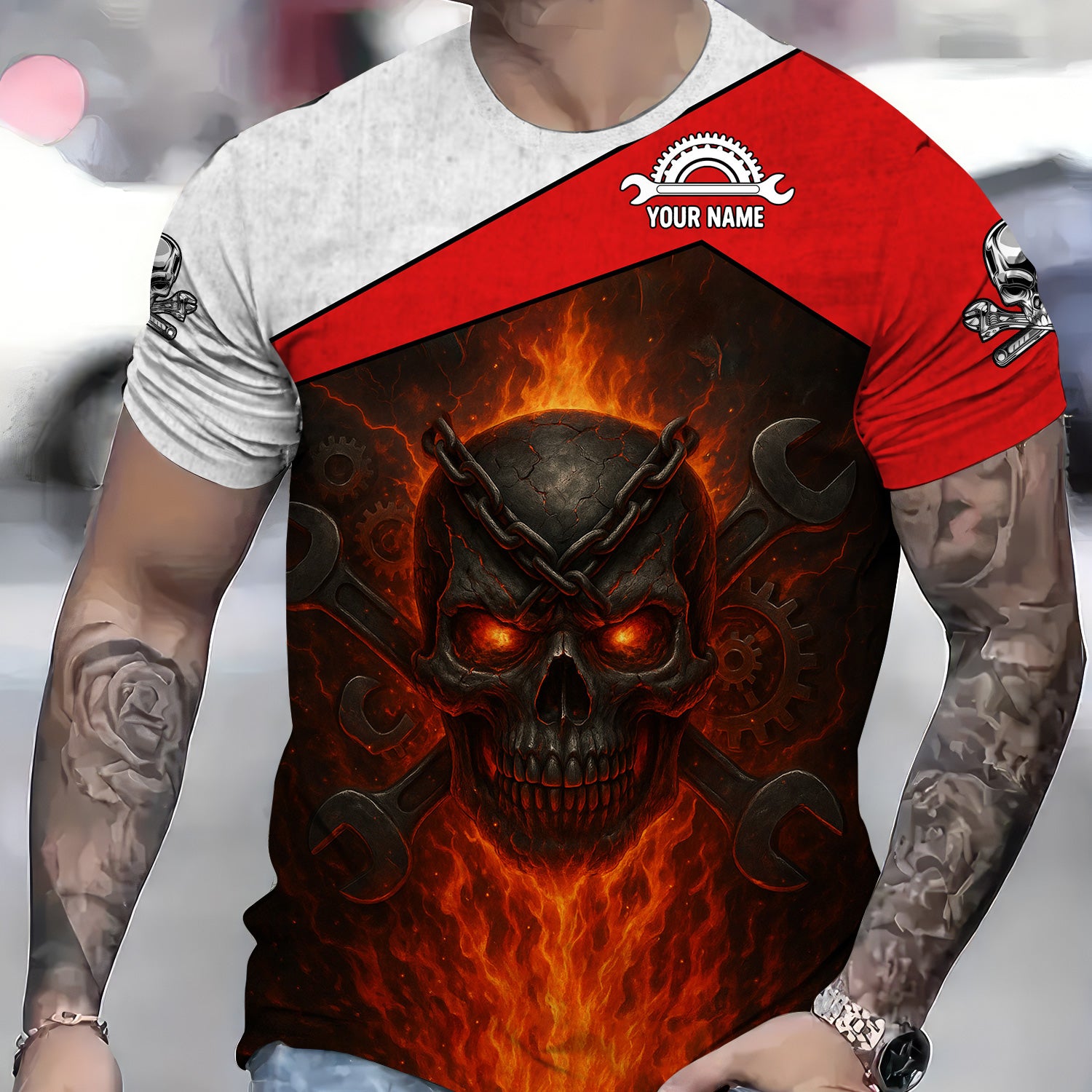 Custom Name Mechanic Shirt, Flaming Skull Mechanic Shirt, Apparel Enthusiast Gift for Men & Women, Funny Mechanic Lover