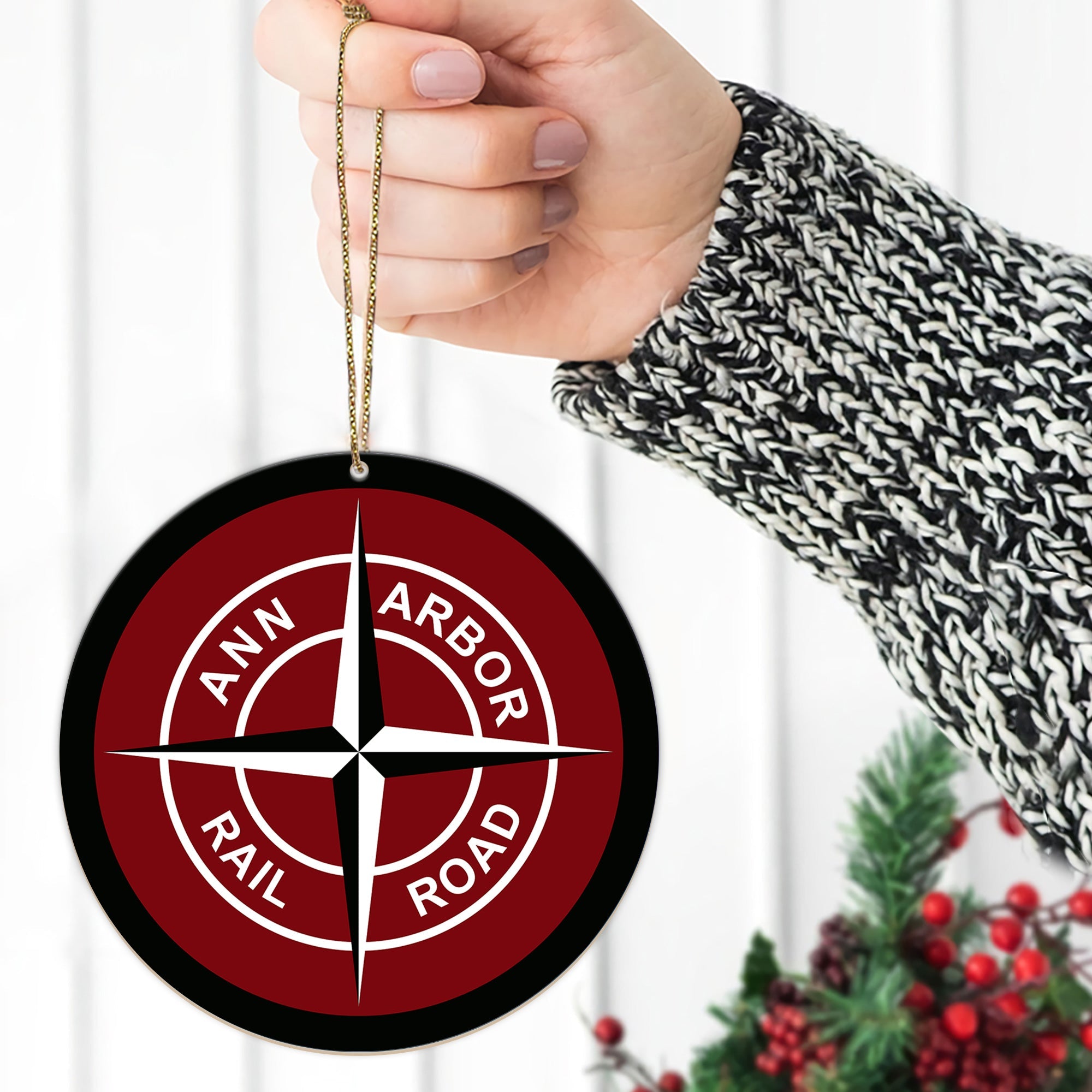 Ann Arbor Railroad Ornament, Vintage Train Logo Round Christmas Tree Decoration, Retro Railway Gift for Collectors