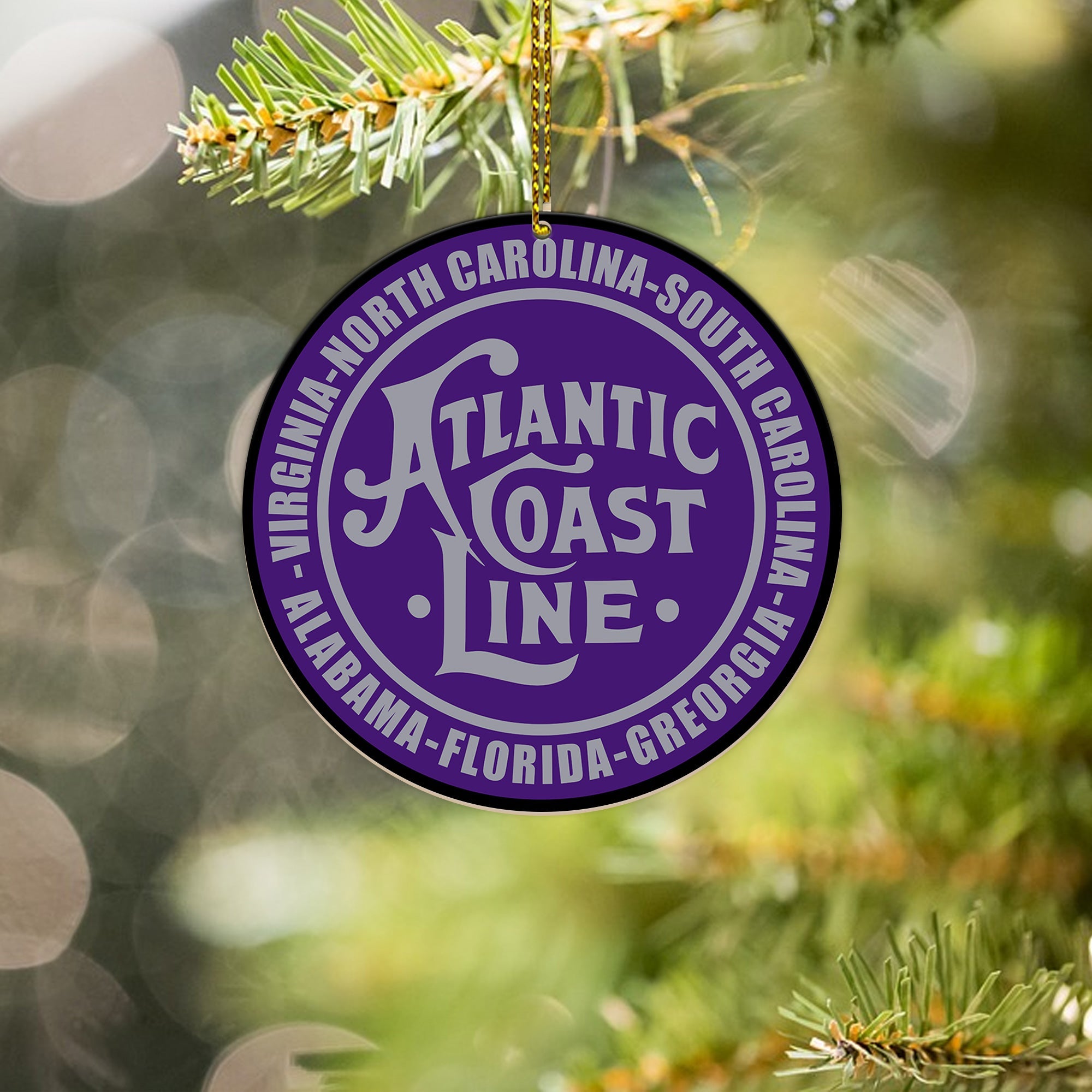 Atlantic Coast Line Ornament, Vintage Train Logo Round Christmas Tree Decoration, Retro Railway Gift for Collectors
