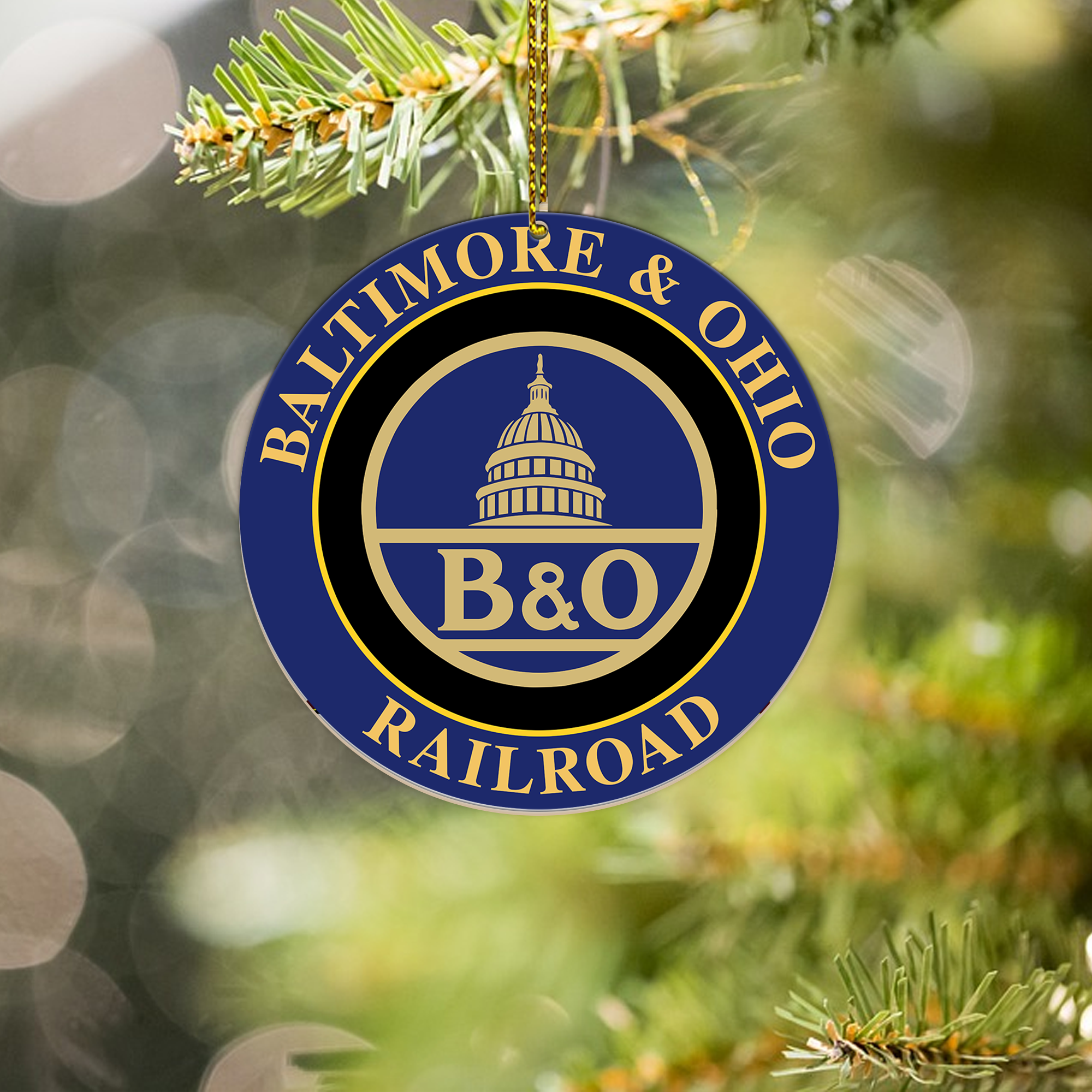 Baltimore and Ohio Railroad Ornament, Retro Train Logo Christmas Decor, Vintage Railway Ornament Gift Idea