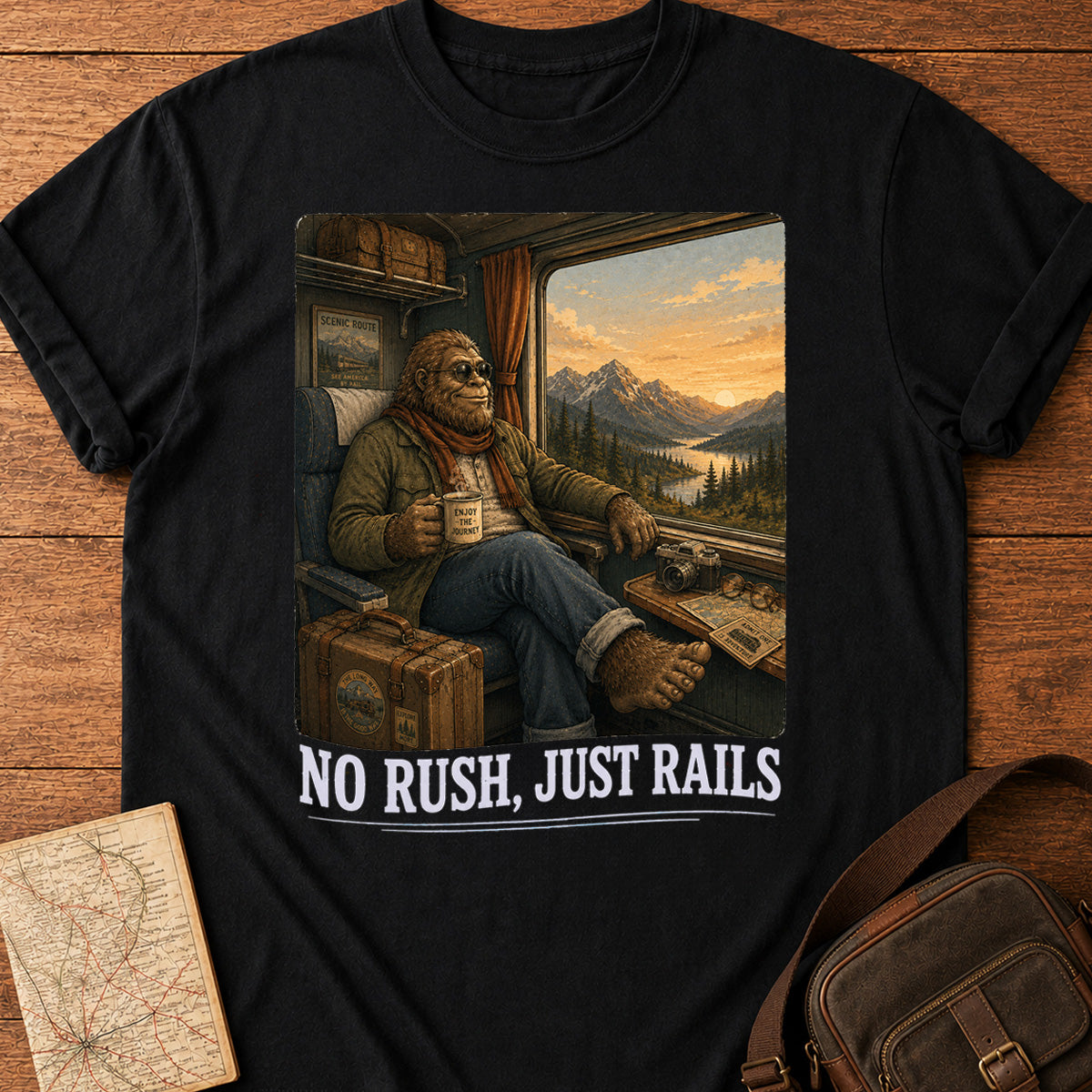 Bigfoot No Rush Just Rails T-shirt