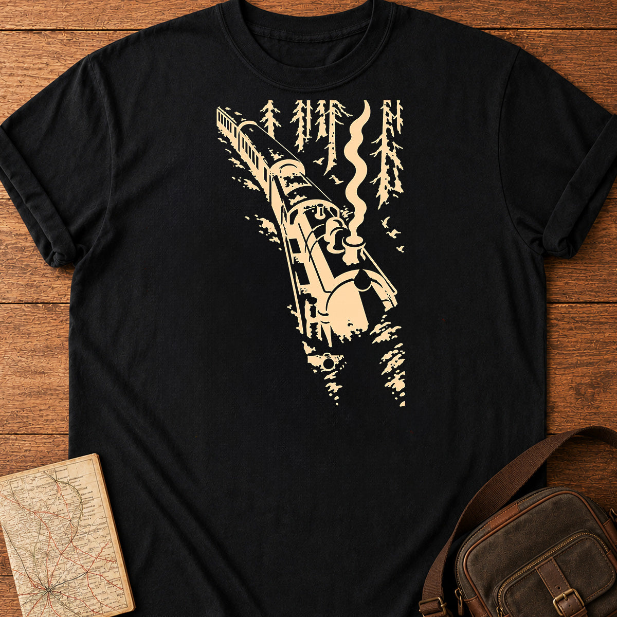 Deep Forest Locomotive And Snowy Trails T-shirt