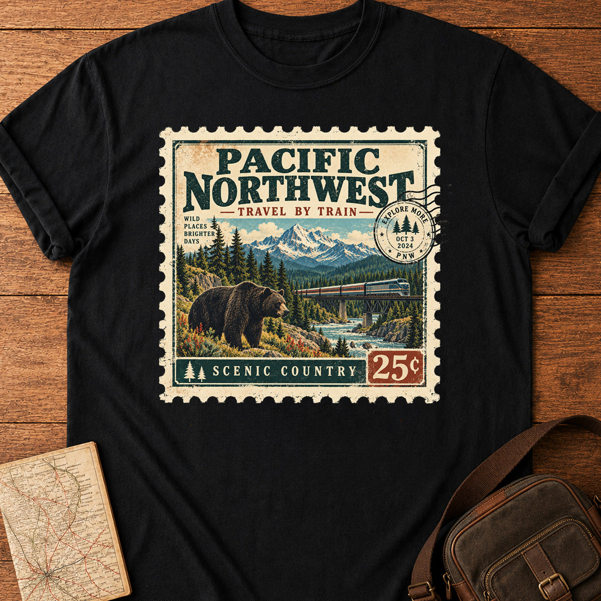 Wide Pacific Northwest Train Ticket T-shirt