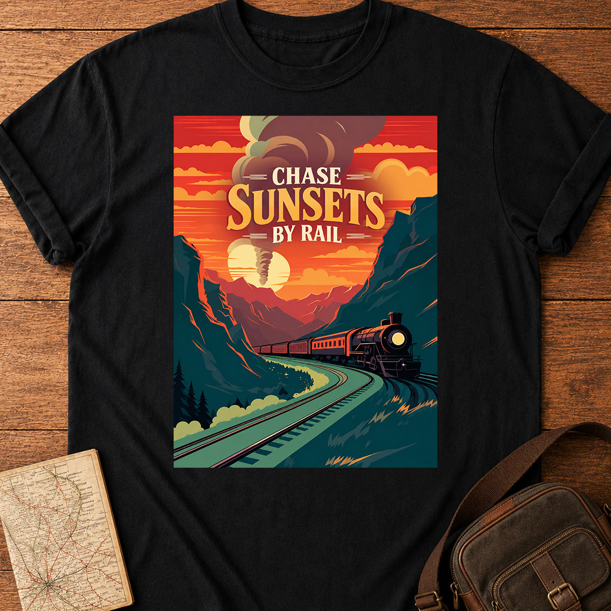 Mountain Bright Sunset Rail Chase T-shirt