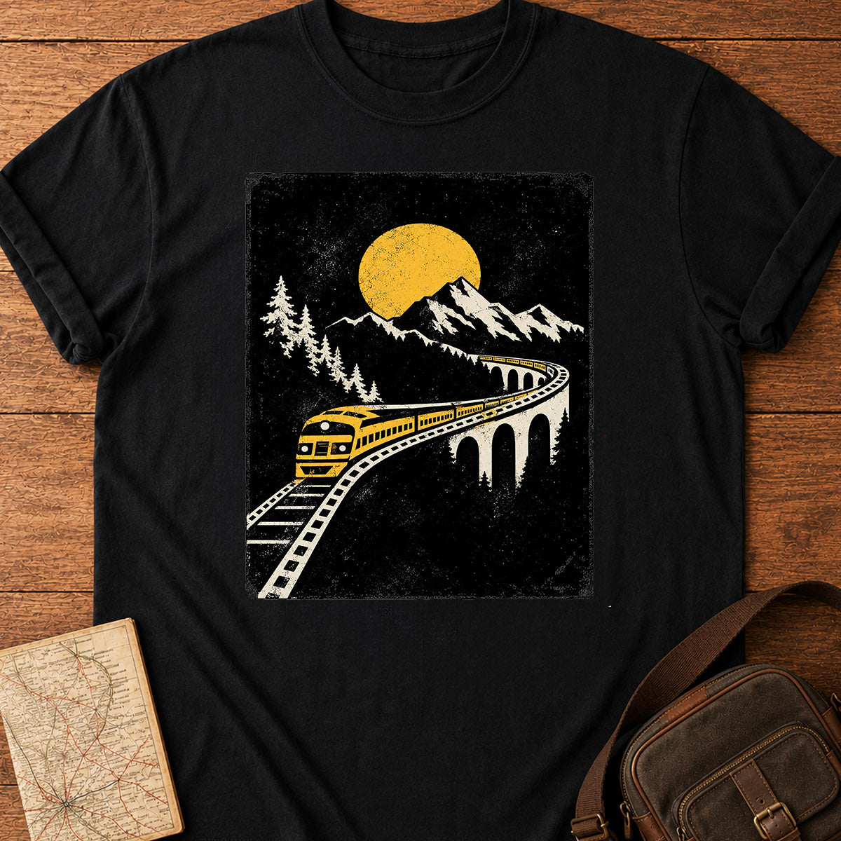 Yellow Train Crossing A Viaduct T-shirt
