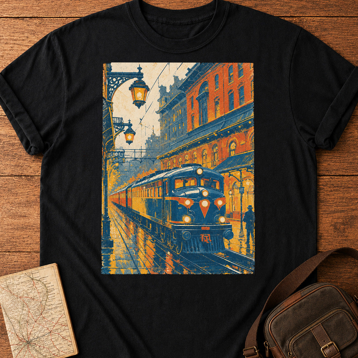 Retro Train Station Poster T-Shirt
