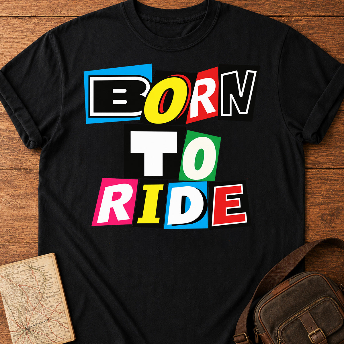 BORN TO RIDE Colorful Letter Block T-shirt
