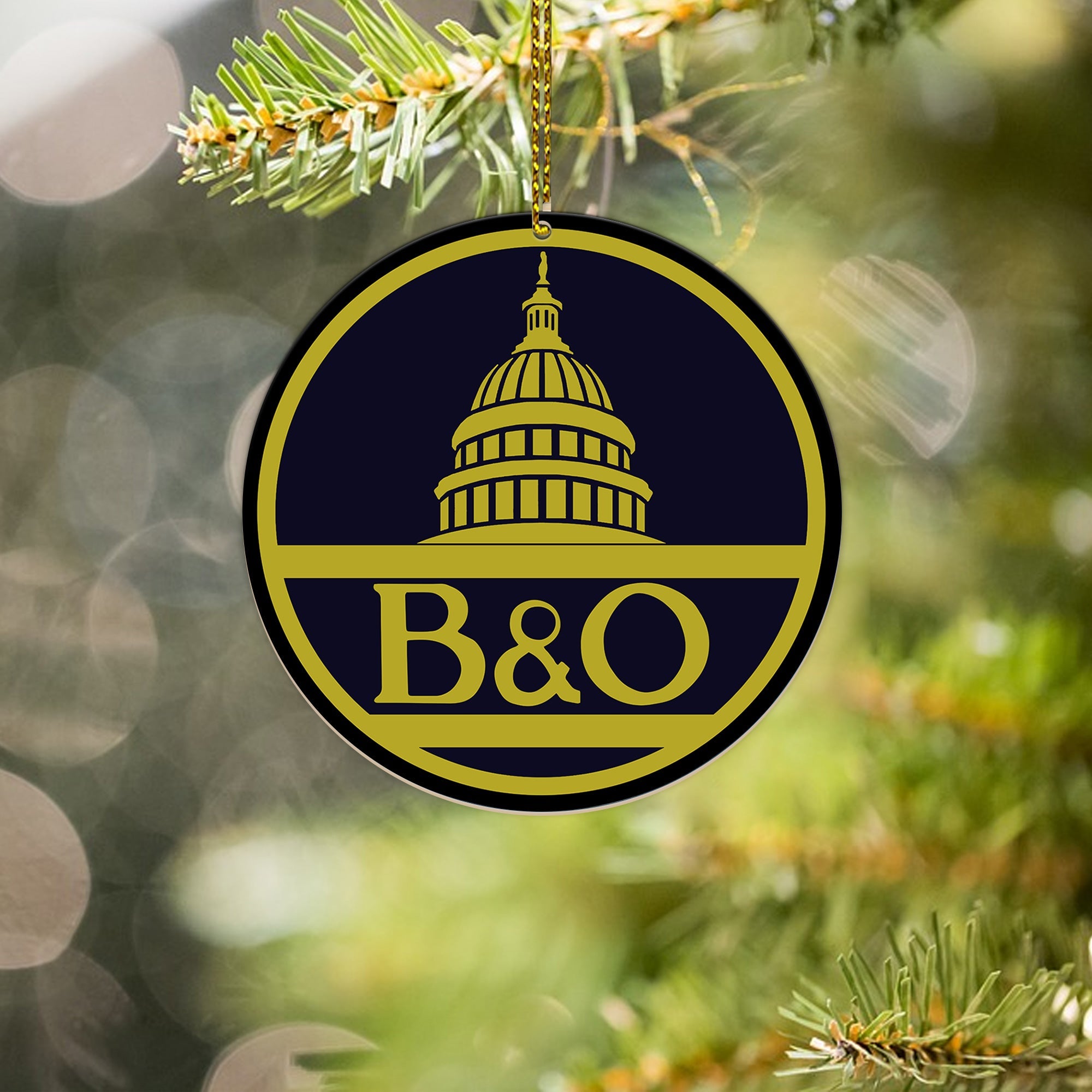 B&O Railroad Ornament, Vintage Train Logo Round Christmas Tree Decoration for Railway Enthusiasts