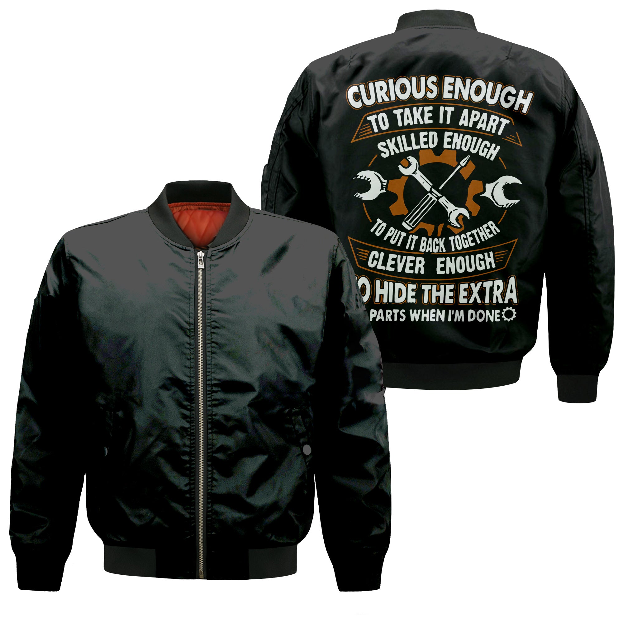 Curious Enough To Take It Apart Skilled Enough Mechanic Bomber Jacket Fun Gift for Mechanics