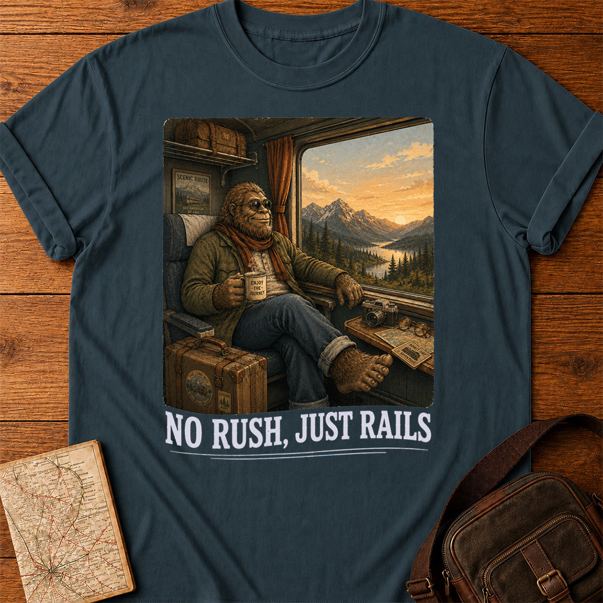 Bigfoot No Rush Just Rails T-shirt