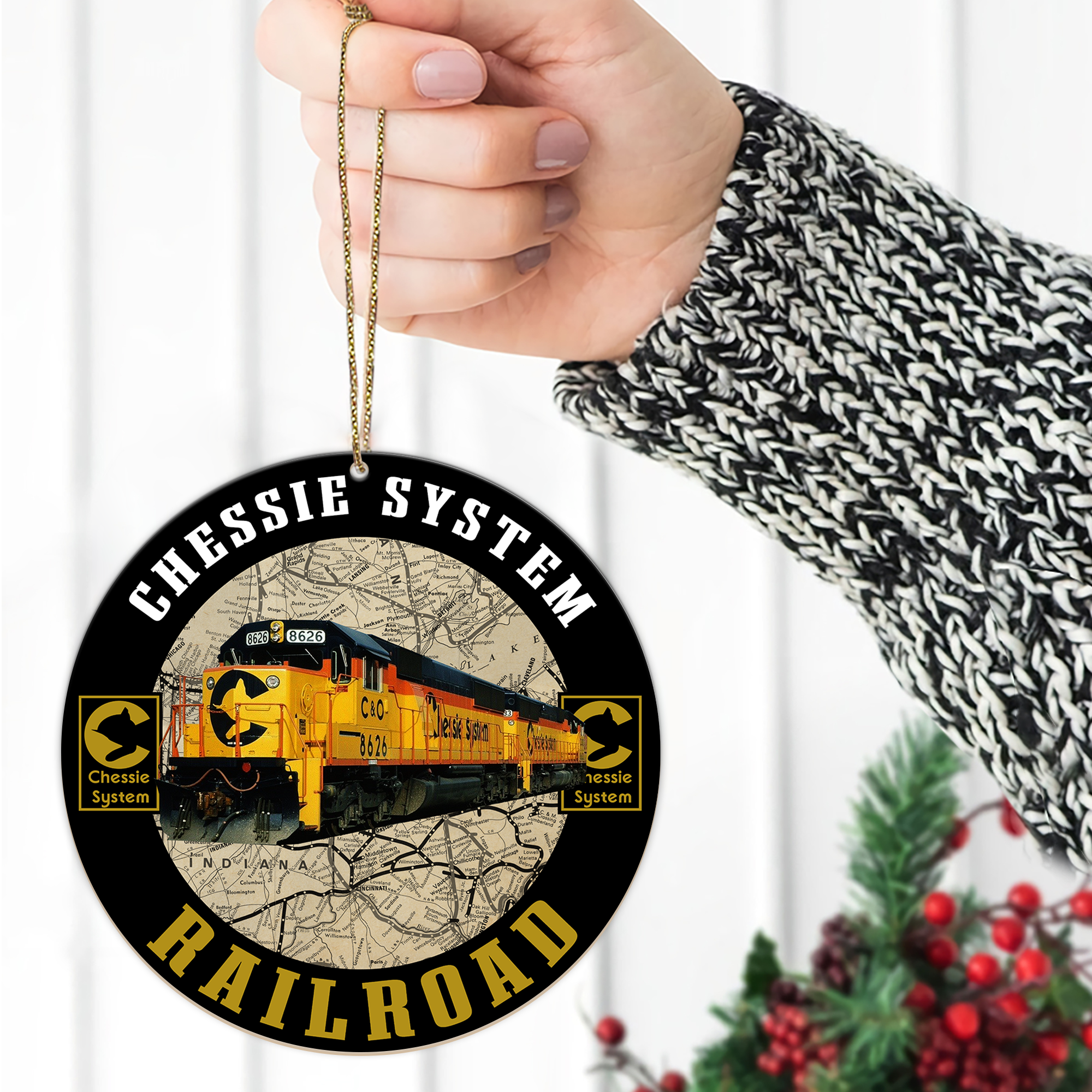 Chessie System Locomotive Ornament, Vintage Railroad Round Christmas Decoration, Retro Train Logo Gift for Collectors