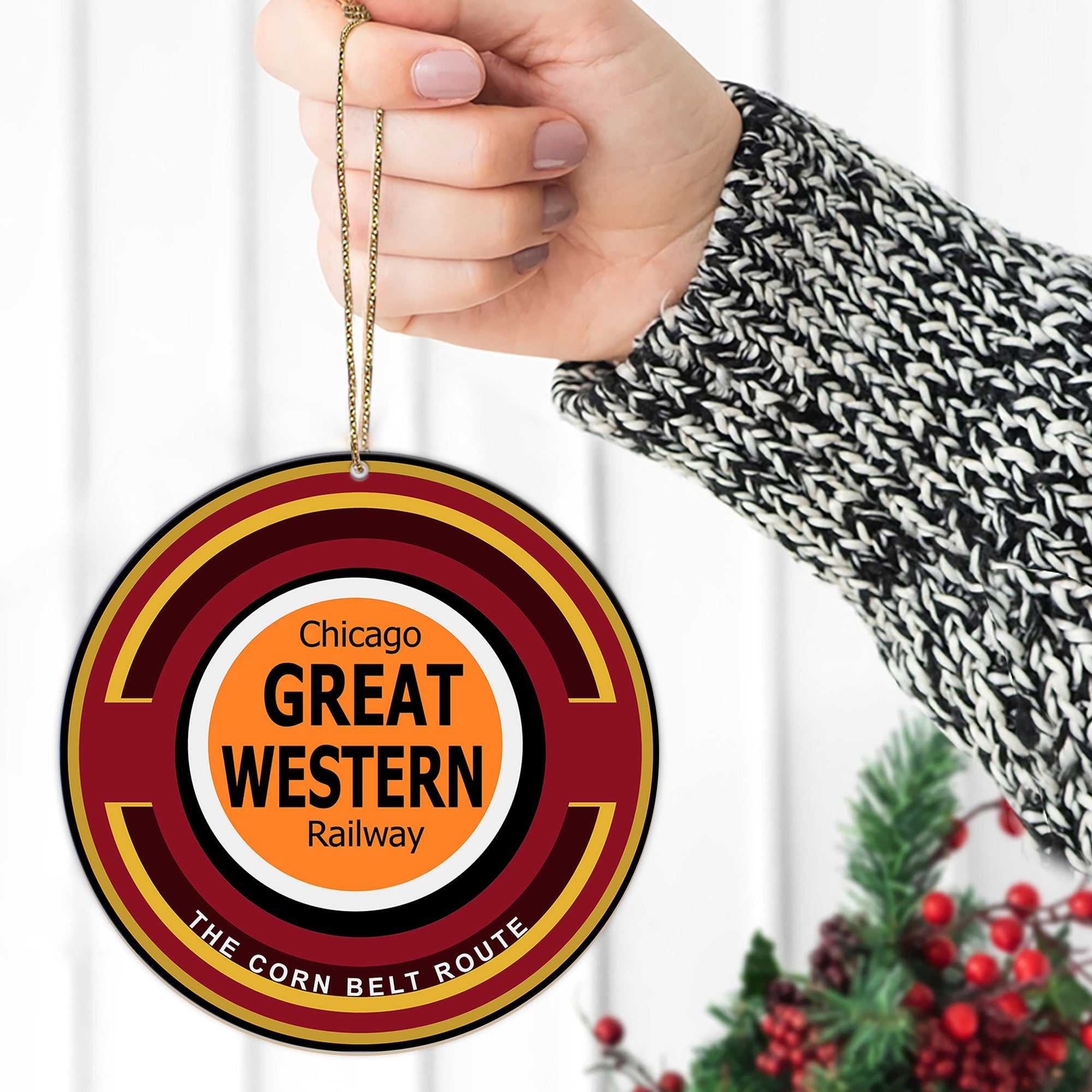Chicago Great Western Railroad Ornament, Vintage Train Logo Round Christmas Decoration, Railway Gift for Collectors