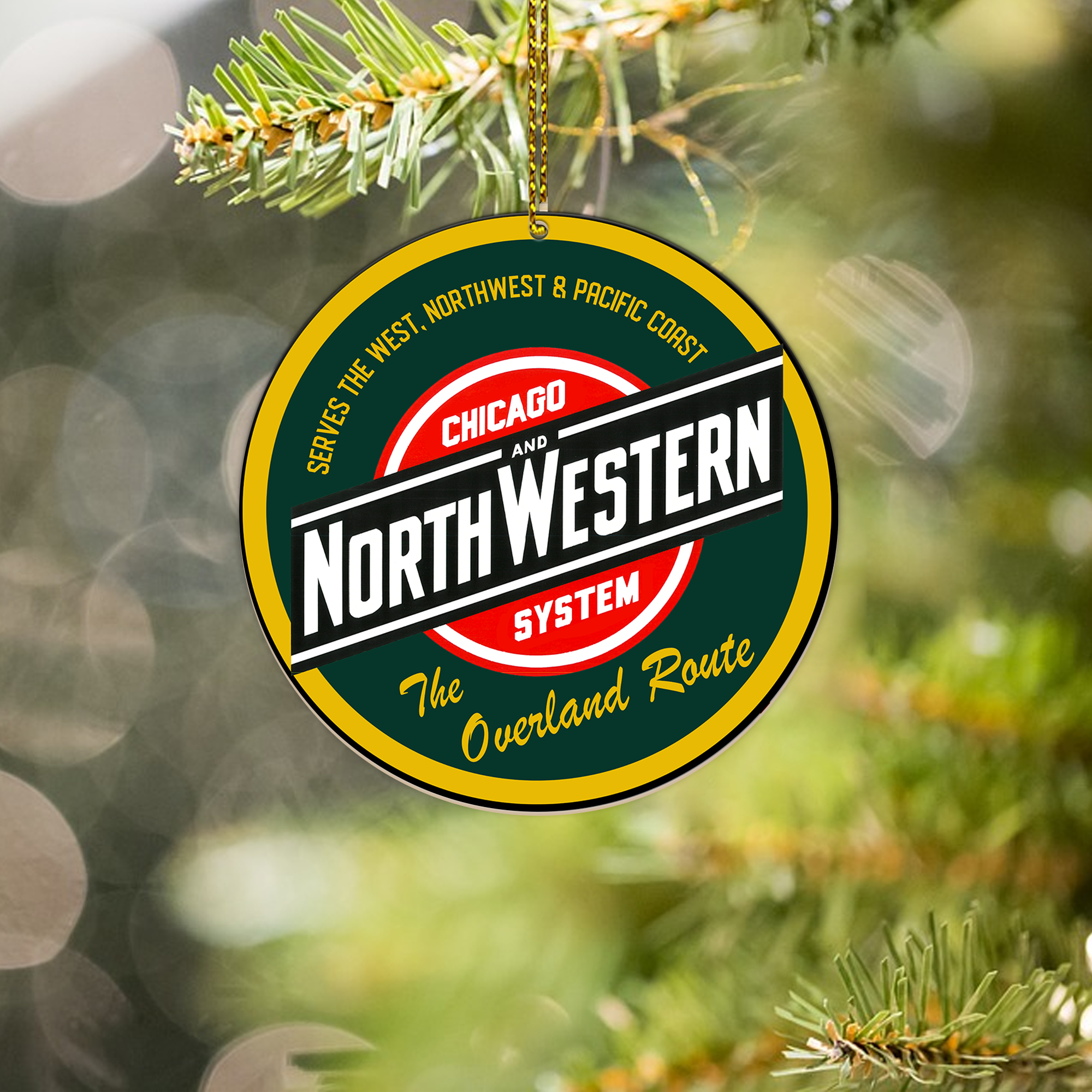 Chicago and North Western Railroad Ornament, Vintage Train Logo Round Christmas Decoration, Railway Gift for Fans