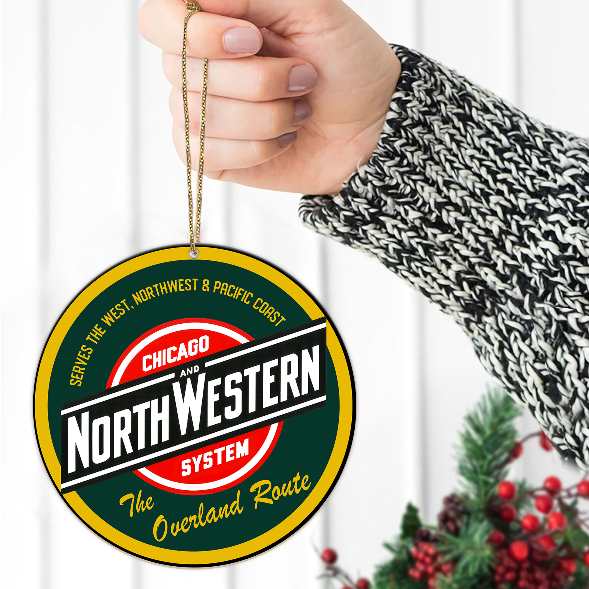 Chicago and North Western Railroad Ornament, Vintage Train Logo Round Christmas Decoration, Railway Gift for Fans