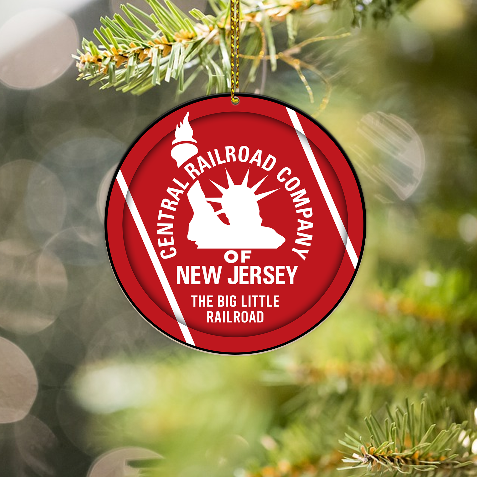 Central Railroad of New Jersey Ornament, CNJ Vintage Train Logo Round Christmas Decoration, Retro Railway Gift Idea