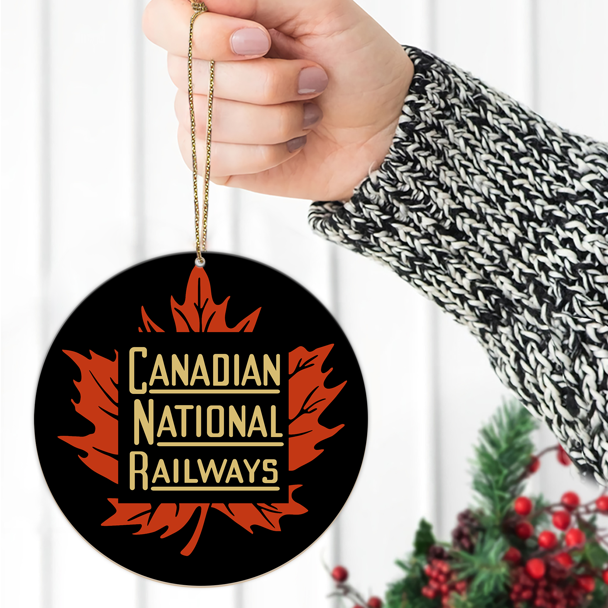 Canadian National Railroad Ornament, Vintage CN Railway Round Logo Christmas Decoration for Train Enthusiasts