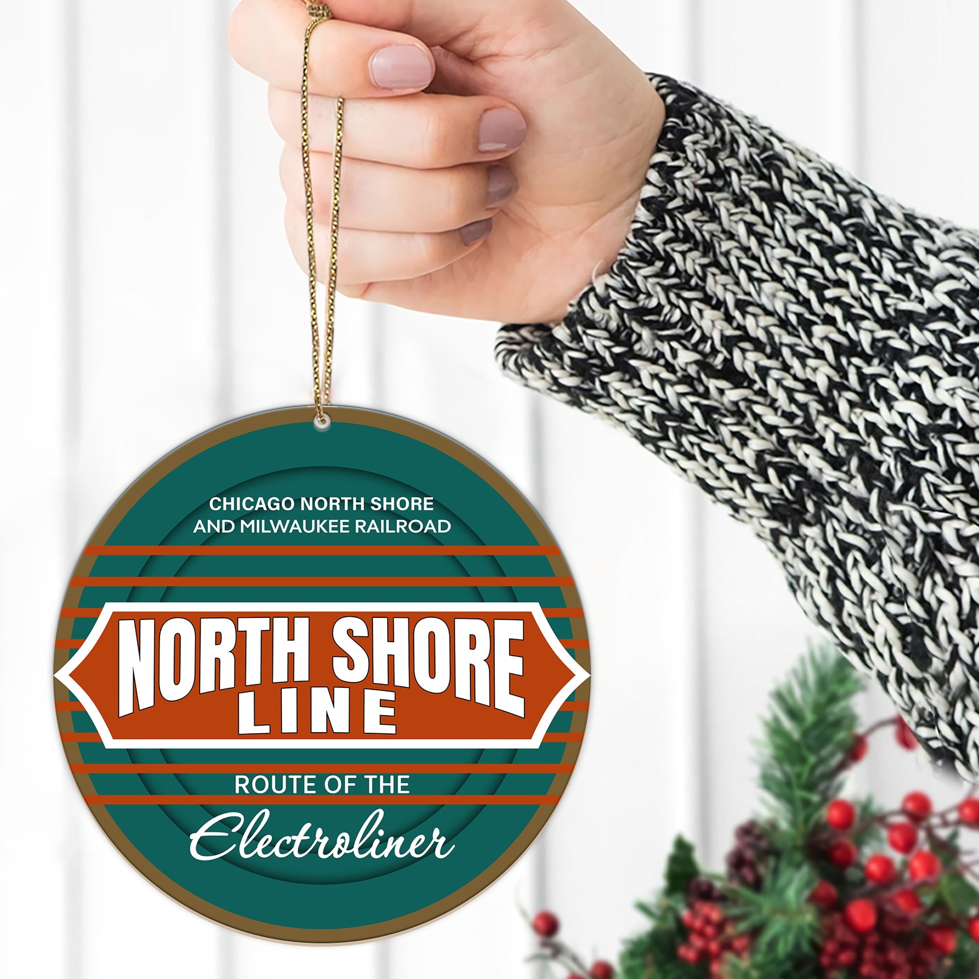 Chicago North Shore and Milwaukee Railroad Ornament, Vintage Train Logo Christmas Decoration for Train Collectors