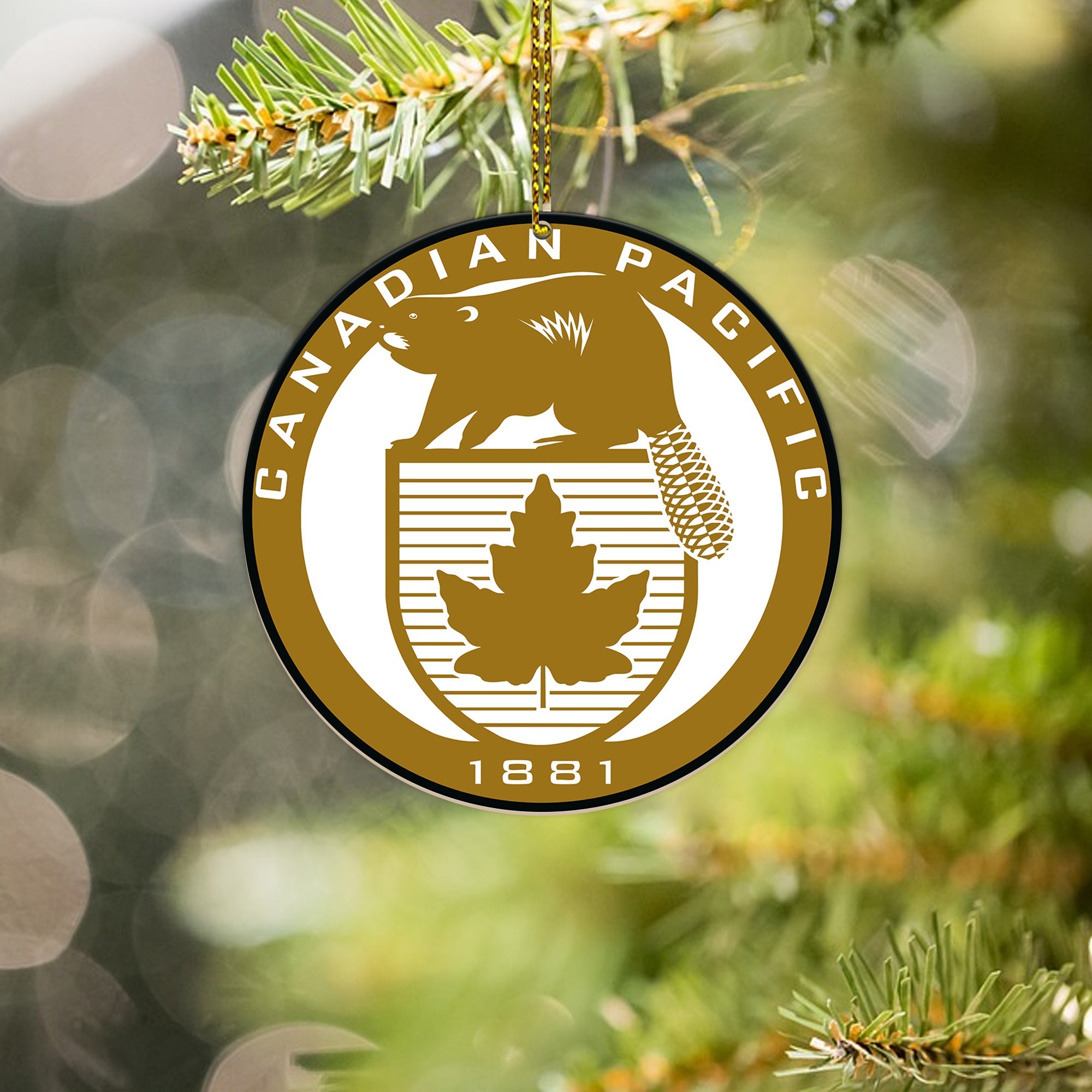 Canadian Pacific Railway Ornament, Vintage Train Logo Round Christmas Tree Decoration, Retro Railway Gift for Fans