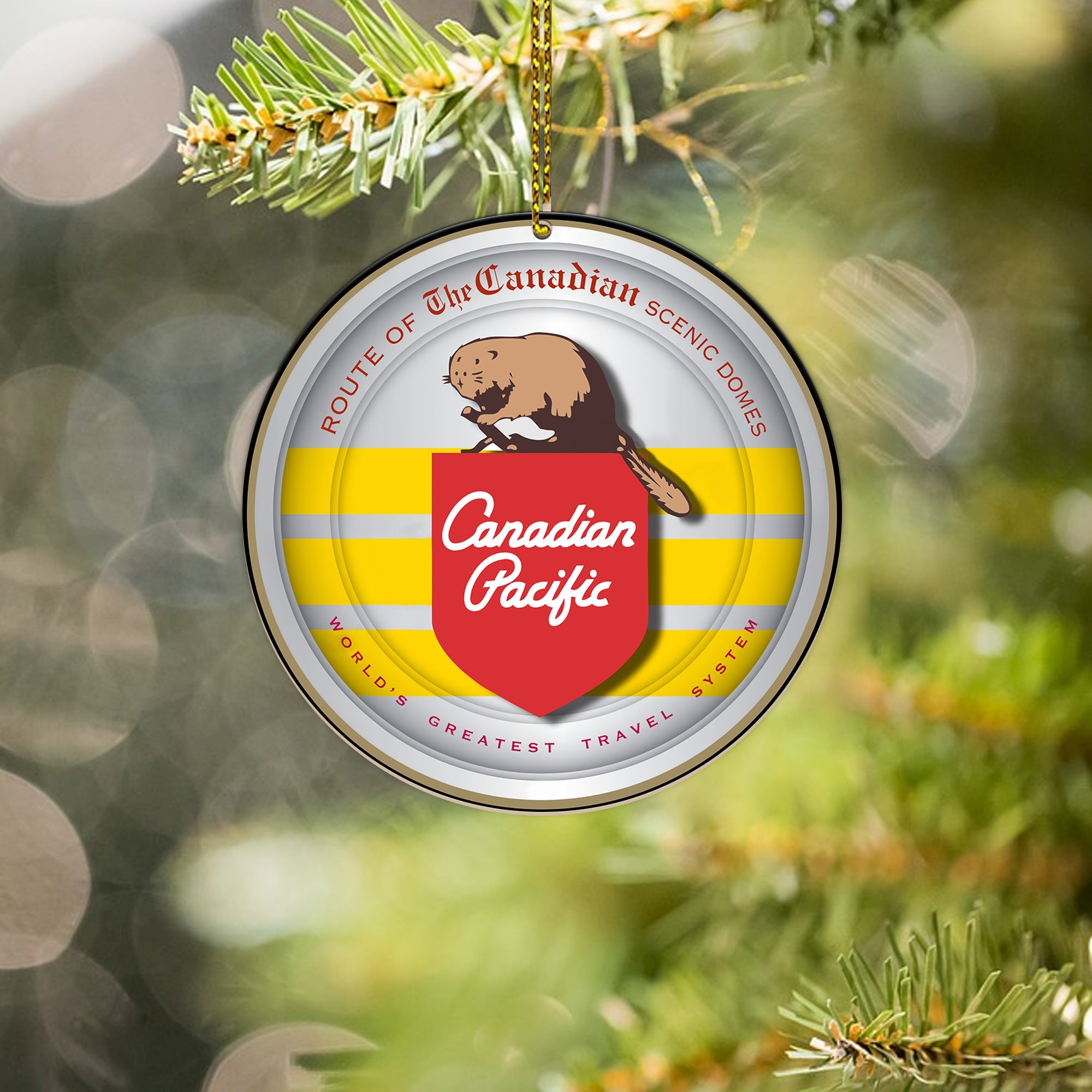 Canadian Pacific Railroad Round Ornament, Logo Decoration for Christmas Tree, Vintage Train Ornament