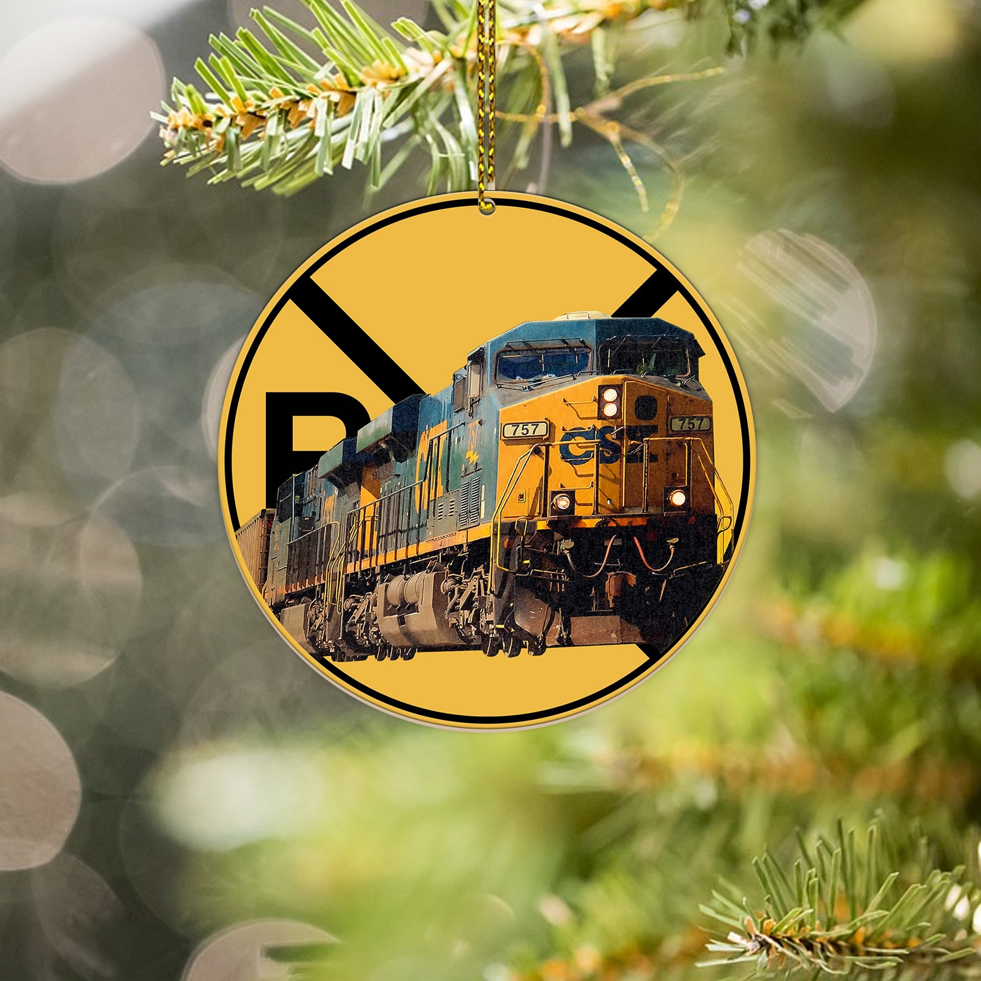 CSX Railroad Ornament, Railroad Crossing Round Vintage Train Logo Christmas Decoration, Gift for Collectors