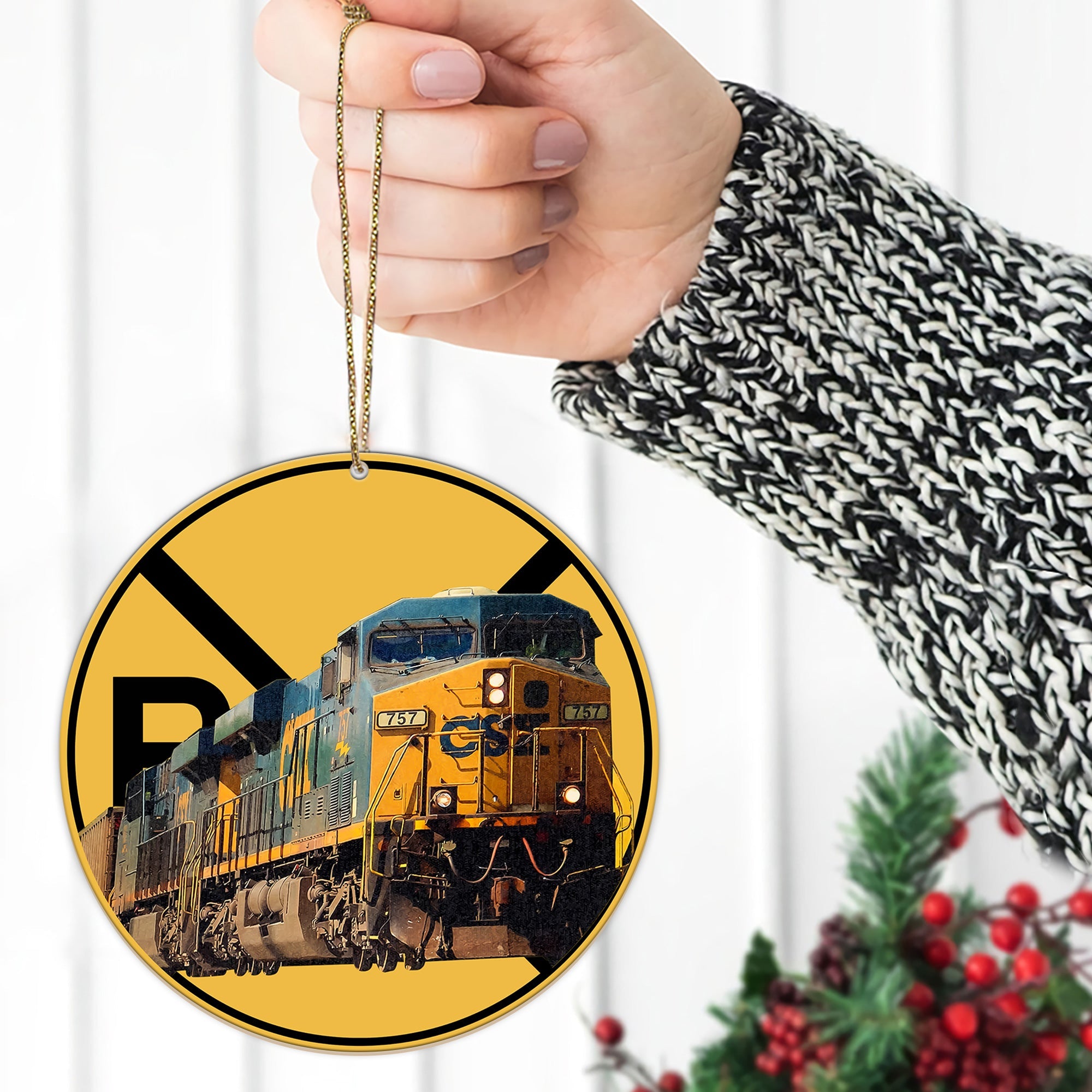 CSX Railroad Ornament, Railroad Crossing Round Vintage Train Logo Christmas Decoration, Gift for Collectors
