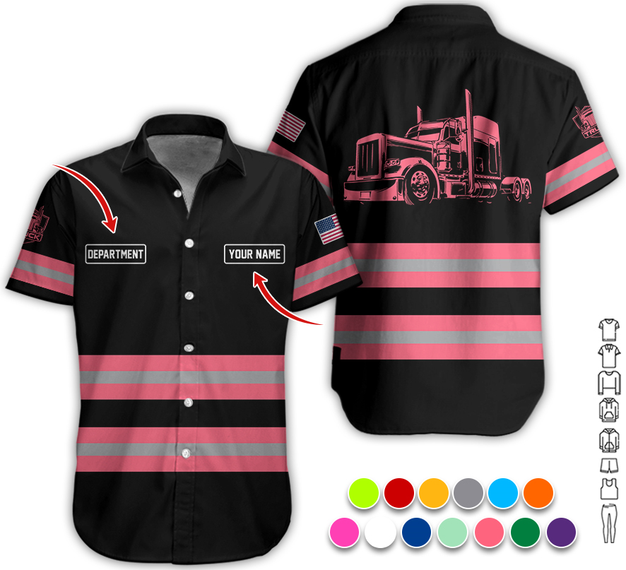 Custom Name Love Truck Shirt, Neon Pink Gift for Men, Husband, or Dad, Trucker Apparel For Men