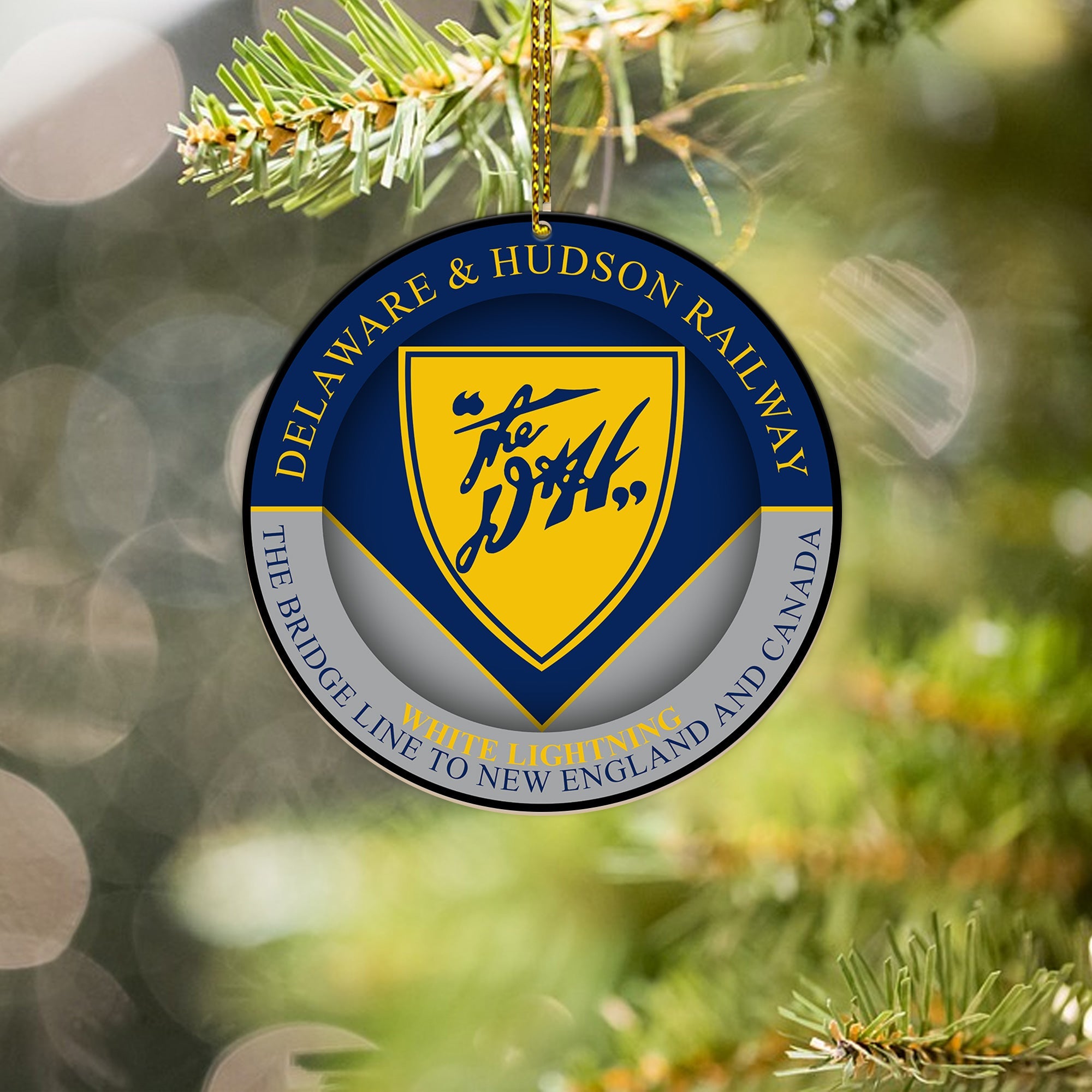 Delaware and Hudson Railroad Ornament, Vintage Train Logo Round Christmas Tree Decoration, Retro Railway Gift Idea