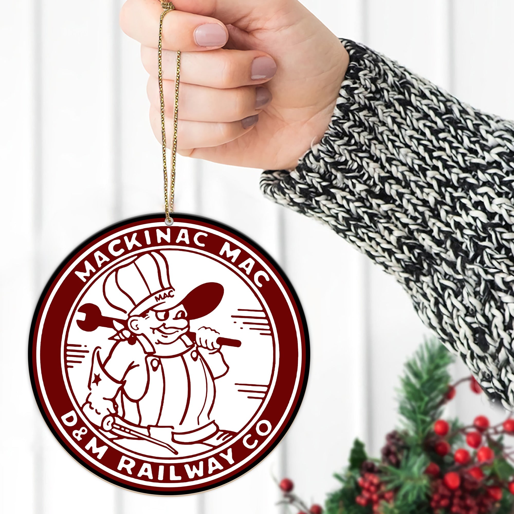 Detroit And Mackinac Railroad Ornament, Vintage Train Logo Round Christmas Tree Decoration, Railway Gift for Fans