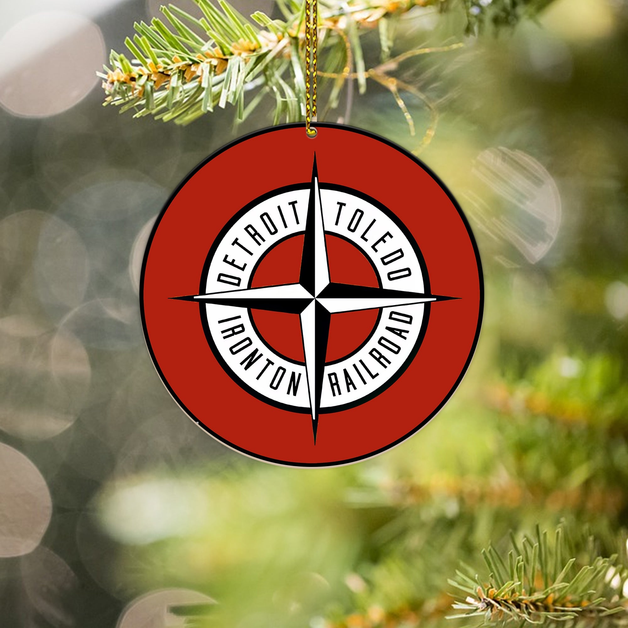 Detroit Toledo and Ironton Railroad Ornament, Vintage Train Logo Round Christmas Decoration, Railway Gift for Collectors