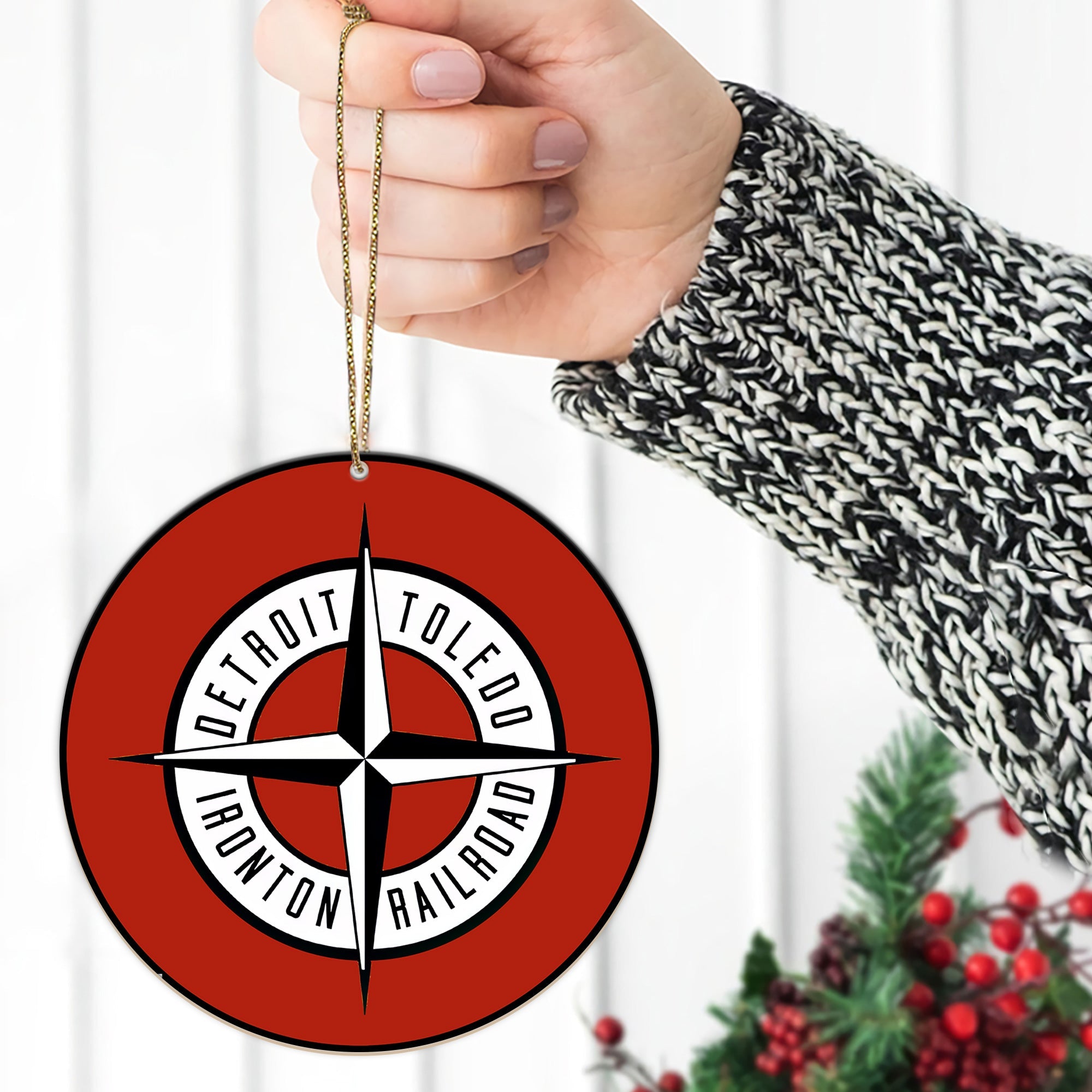 Detroit Toledo and Ironton Railroad Ornament, Vintage Train Logo Round Christmas Decoration, Railway Gift for Collectors