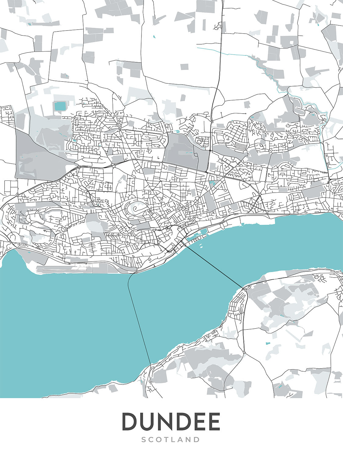 Modern City Map of Dundee, Scotland: City Centre, Tay Rail Bridge, Dundee Law, A90, V&A Dundee