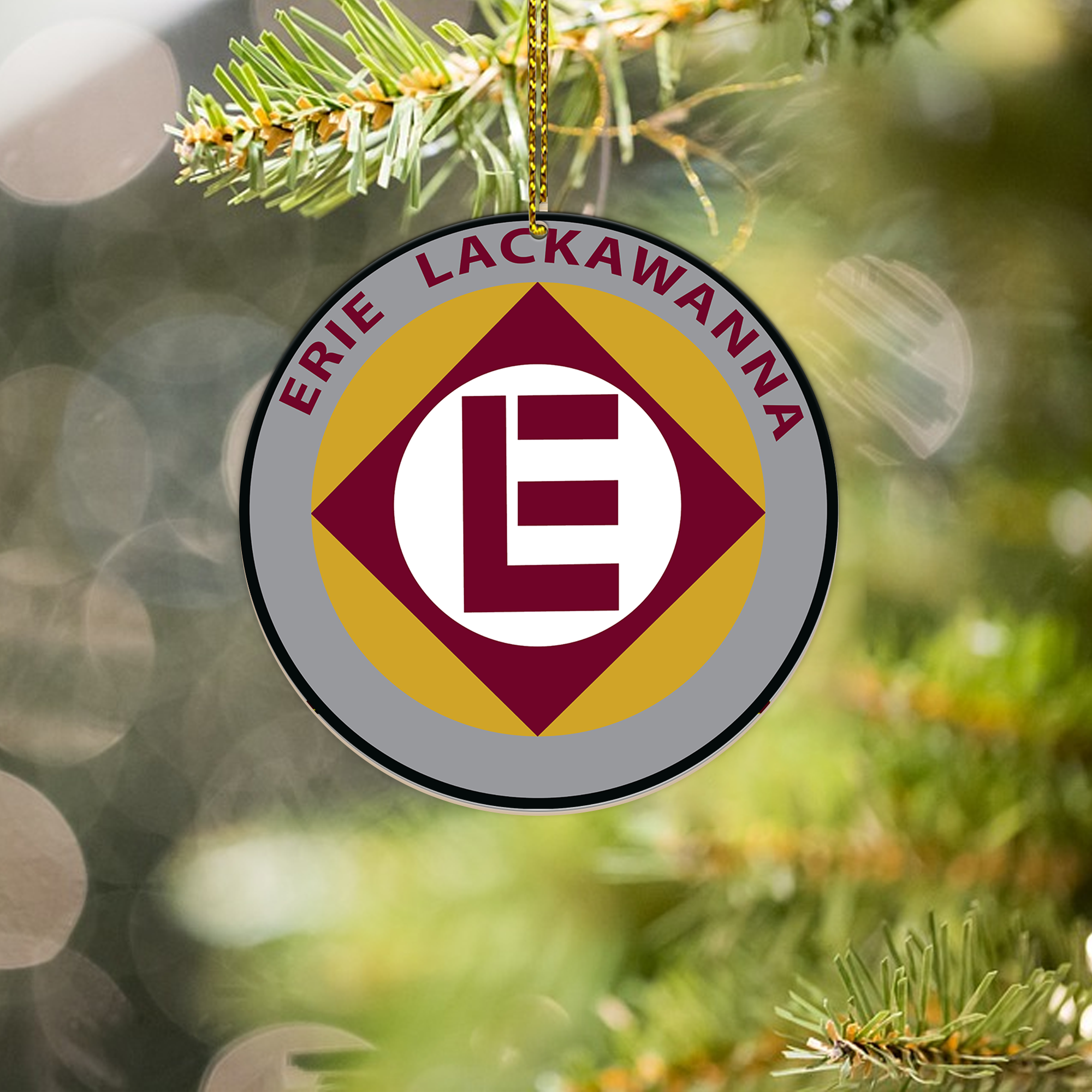 Erie Lackawanna Railroad Ornament, Vintage Train Logo Round Christmas Decor, Perfect Gift for Railway Collectors