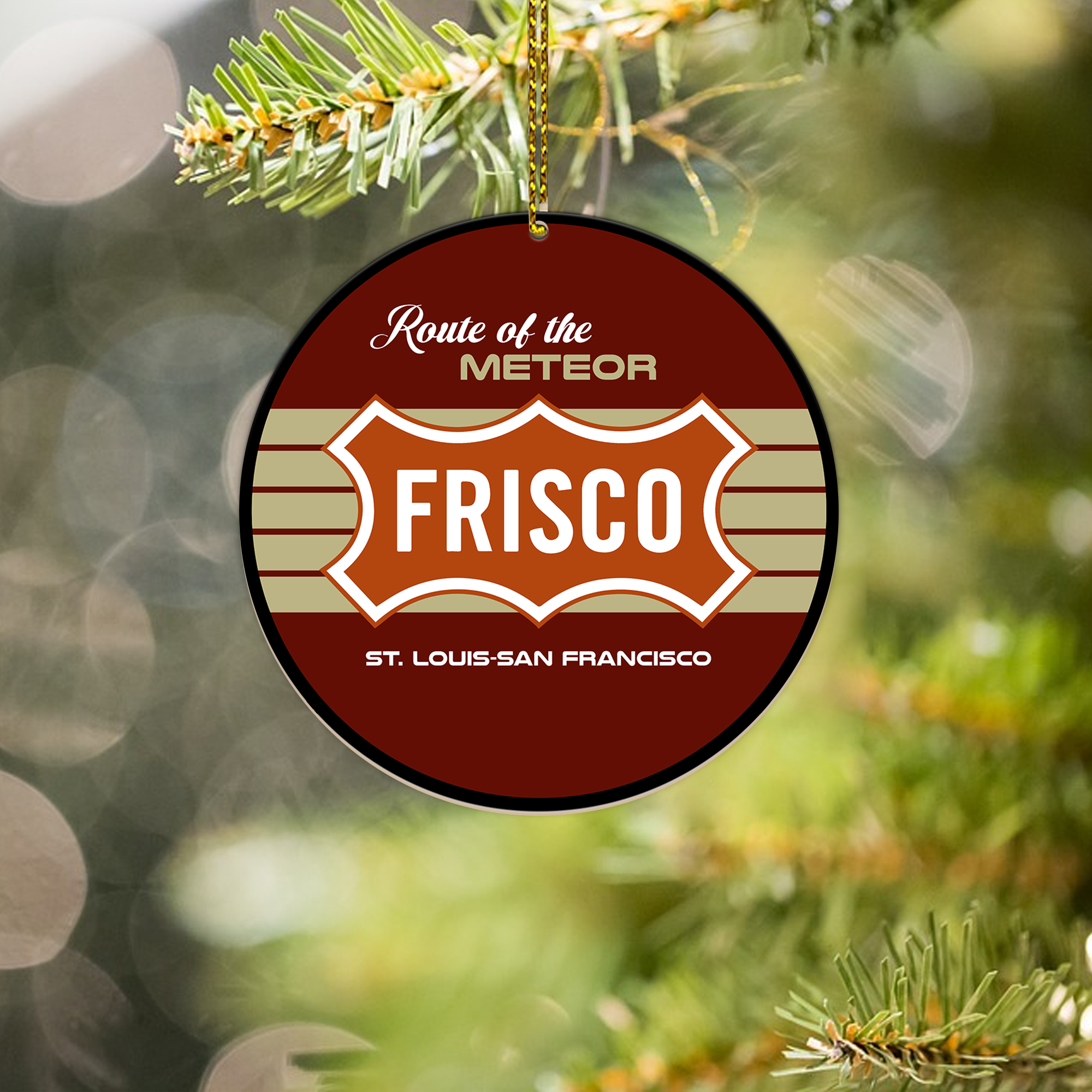 St. Louis San Francisco Railway Ornament, Vintage Frisco Railroad Logo Round Christmas Decor for Train Lovers