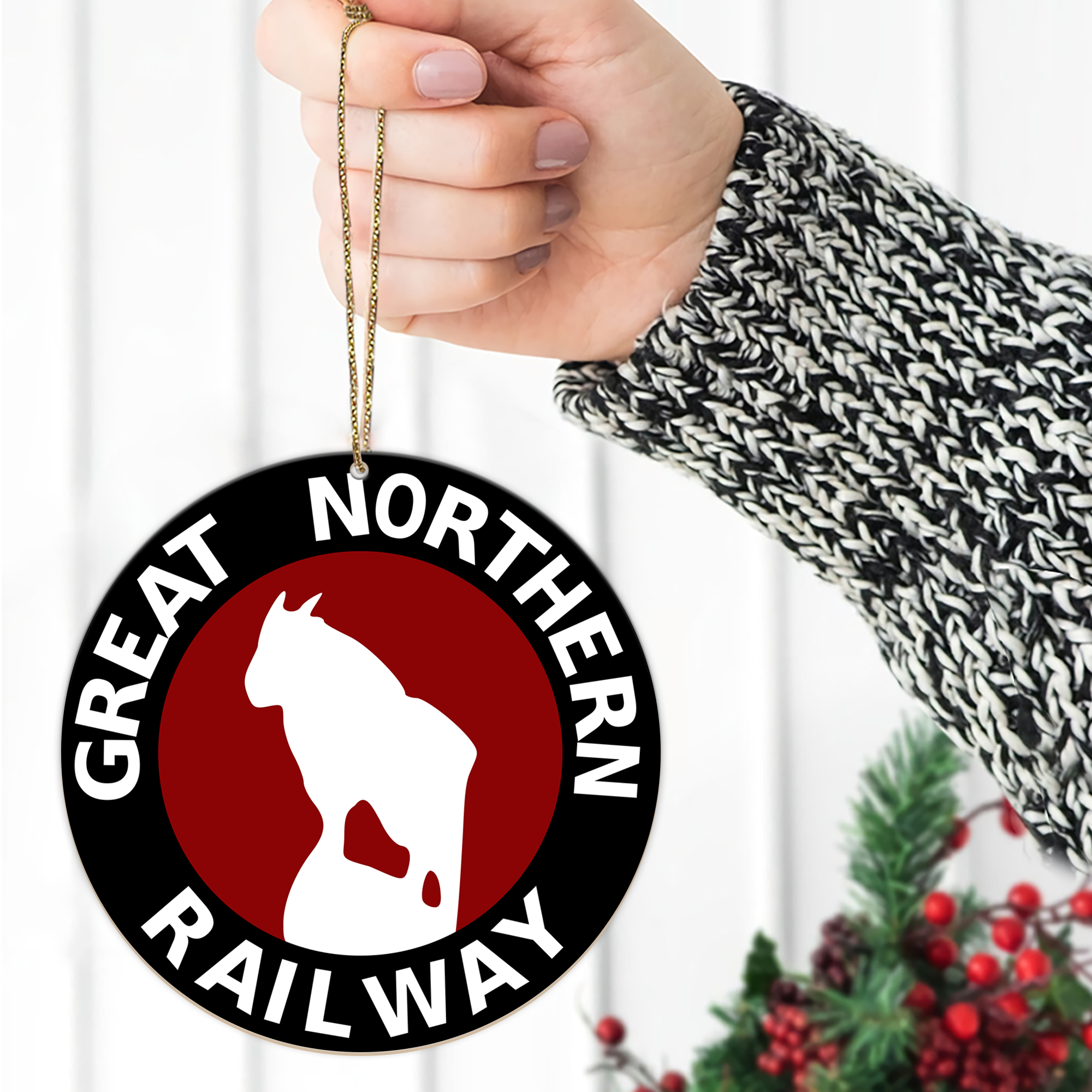 Great Northern Railway Ornament, Vintage Train Logo Round Christmas Tree Decoration, Gift for Railway Collectors