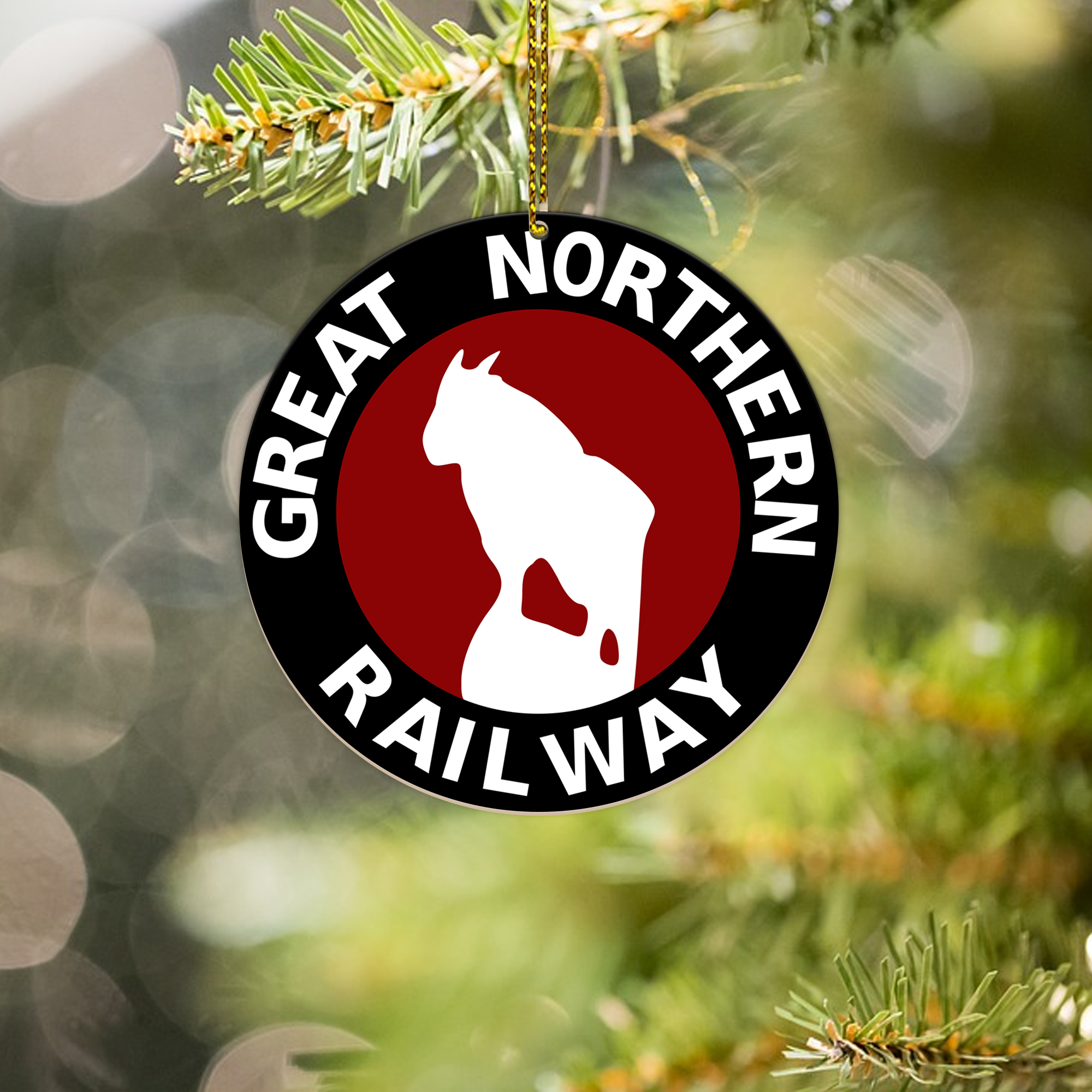 Great Northern Railway Ornament, Vintage Train Logo Round Christmas Tree Decoration, Gift for Railway Collectors