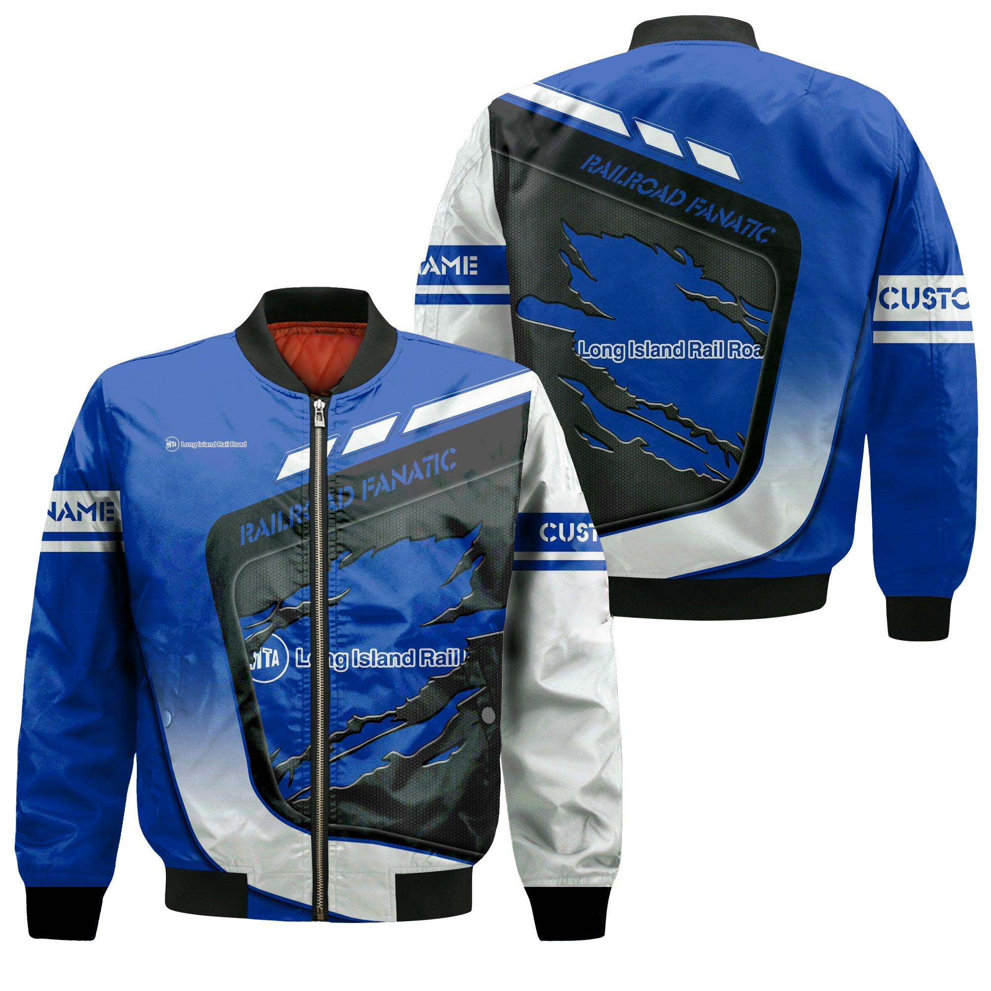 Railspirit Personalized Long Island Railroad Bomber Jacket Ripped Texture Style Train Jacket For Railroad Fanatic