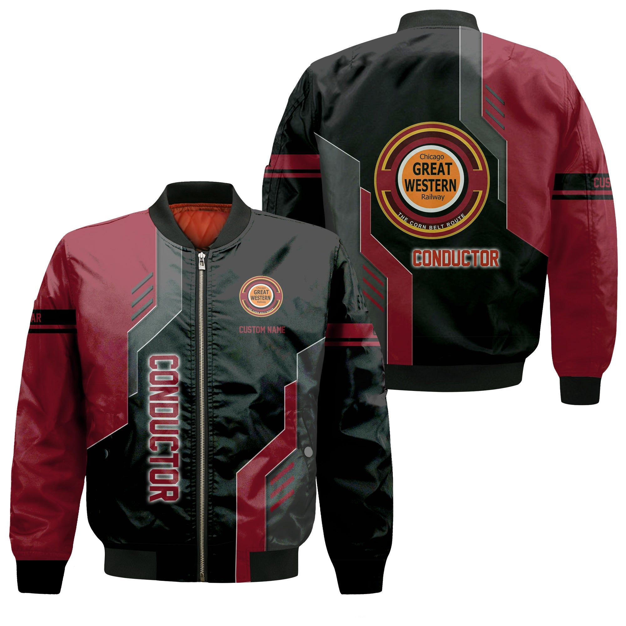 Railspirit Personalized Chicago Great Western Railroad Bomber Jacket Unique Railway Style with Custom Job Train Jacket