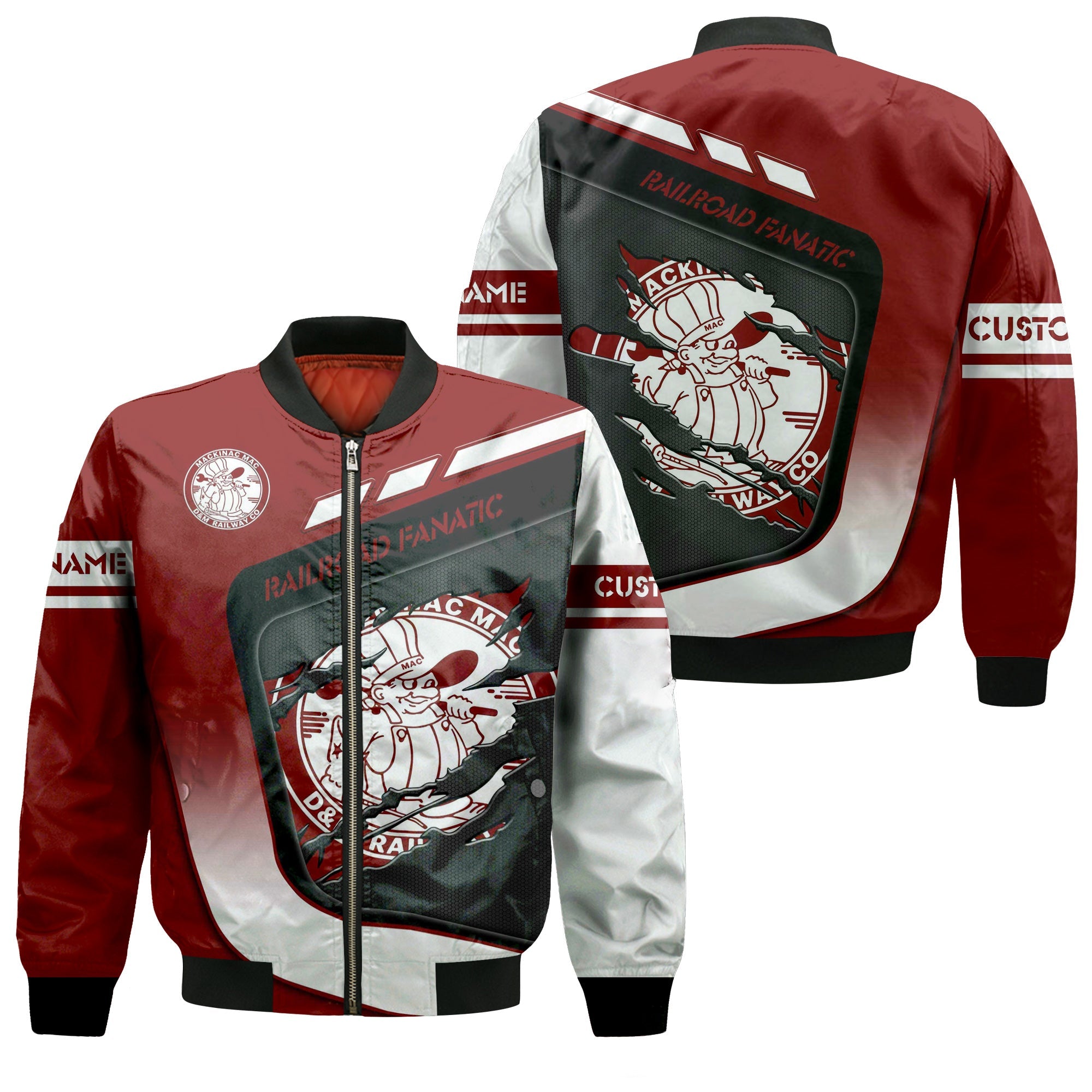 Railspirit Personalized Detroit & Mackinac Railroad Bomber Jacket Ripped Texture Style Train Jacket For Railroad Fanatic