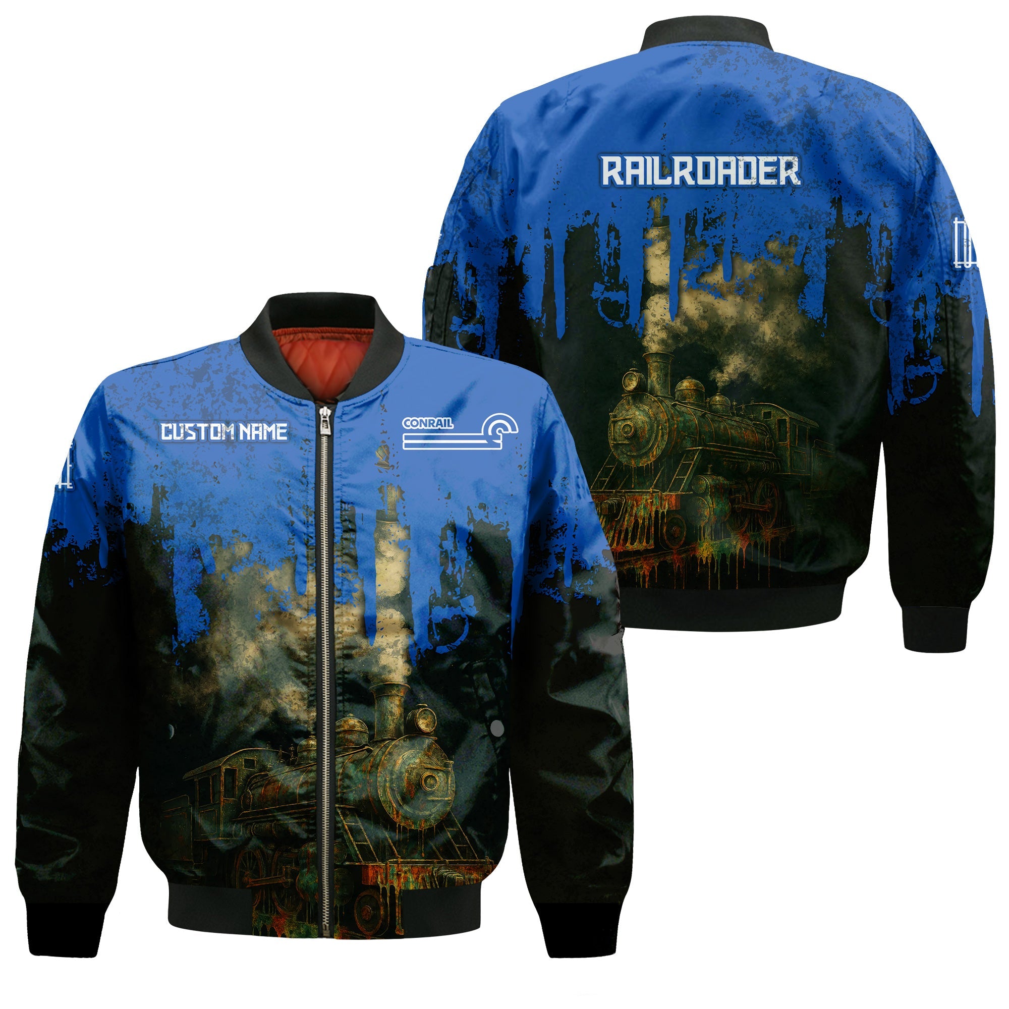 Railspirit Personalized Conrail Railroad Bomber Jacket Vintage Train Art Style Bomber For Locomotive Fans