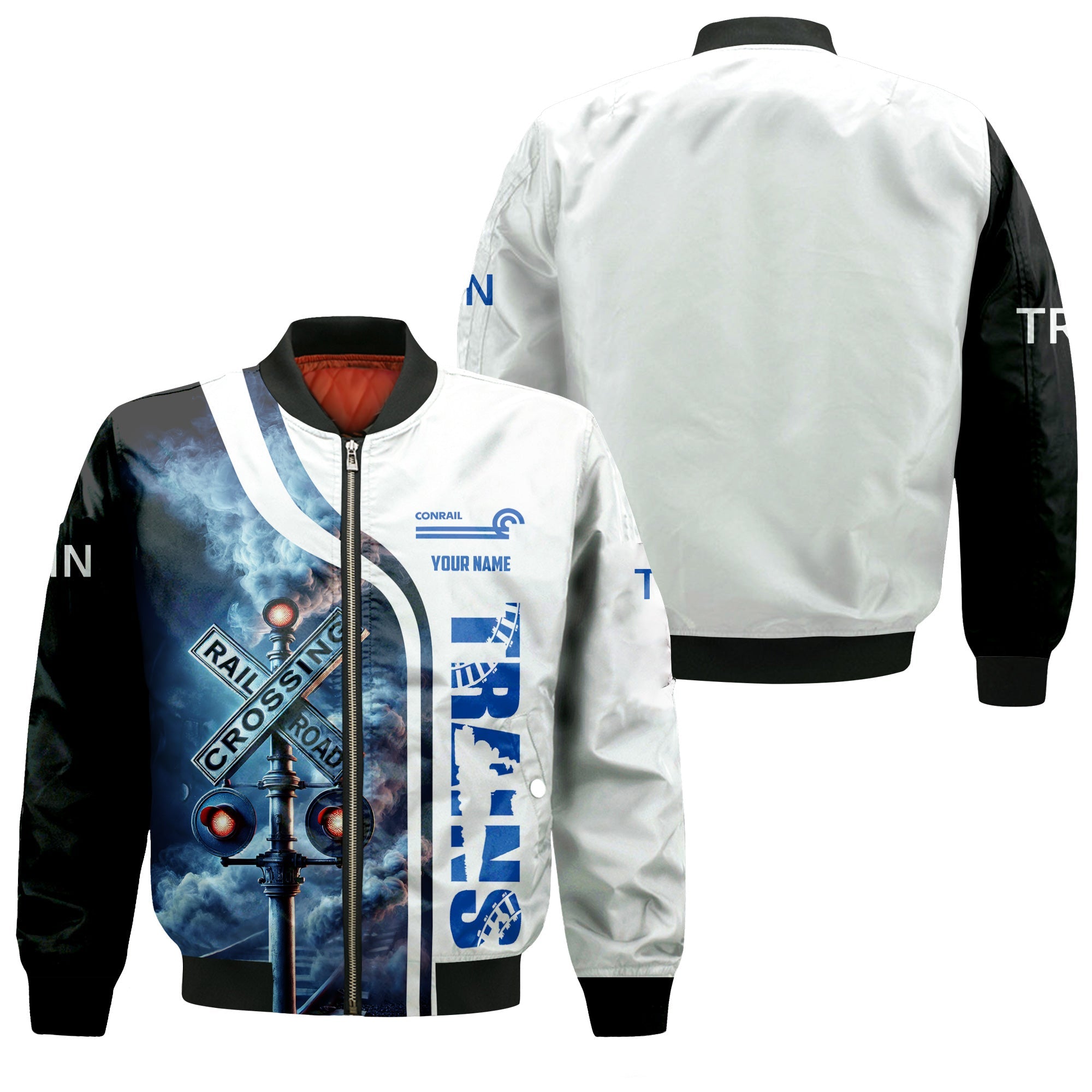 Railspirit Personalized Conrail Railroad Bomber Jacket Railroad Crossing Sign Train Bomber All Over Print