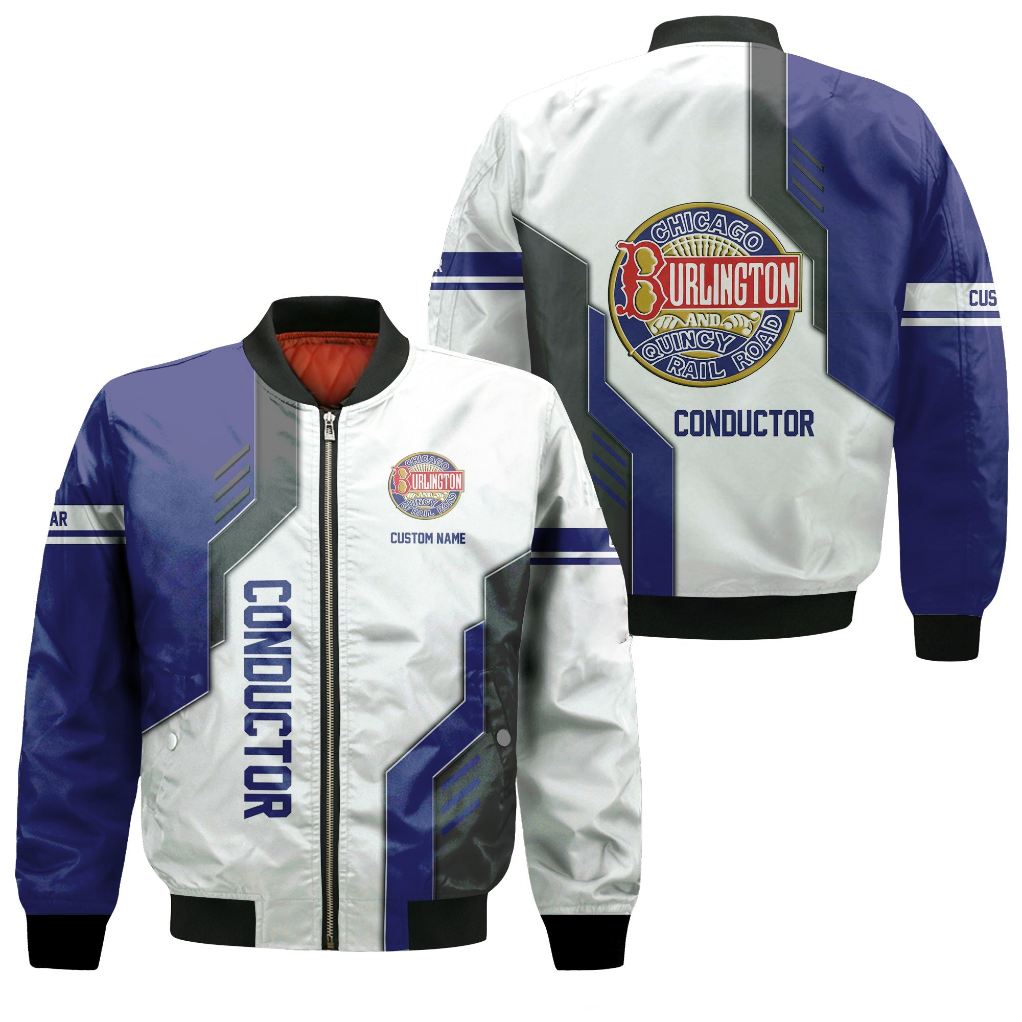 Railspirit Personalized Chicago, Burlington and Quincy Railroad Bomber Jacket Unique Railway Style with Custom Job Train Jacket