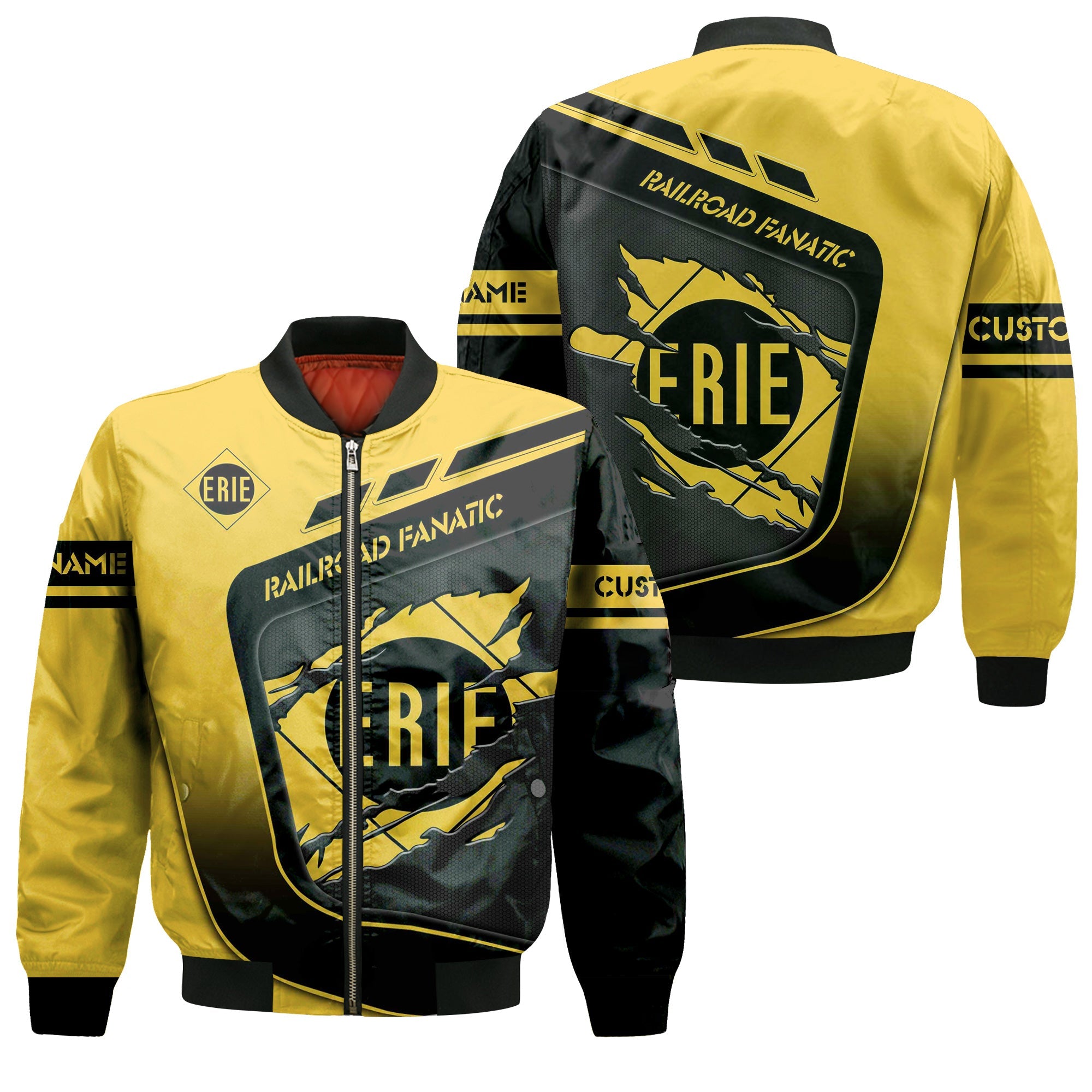 Railspirit Personalized Erie Railroad Bomber Jacket Ripped Texture Style Train Jacket For Railroad Fanatic