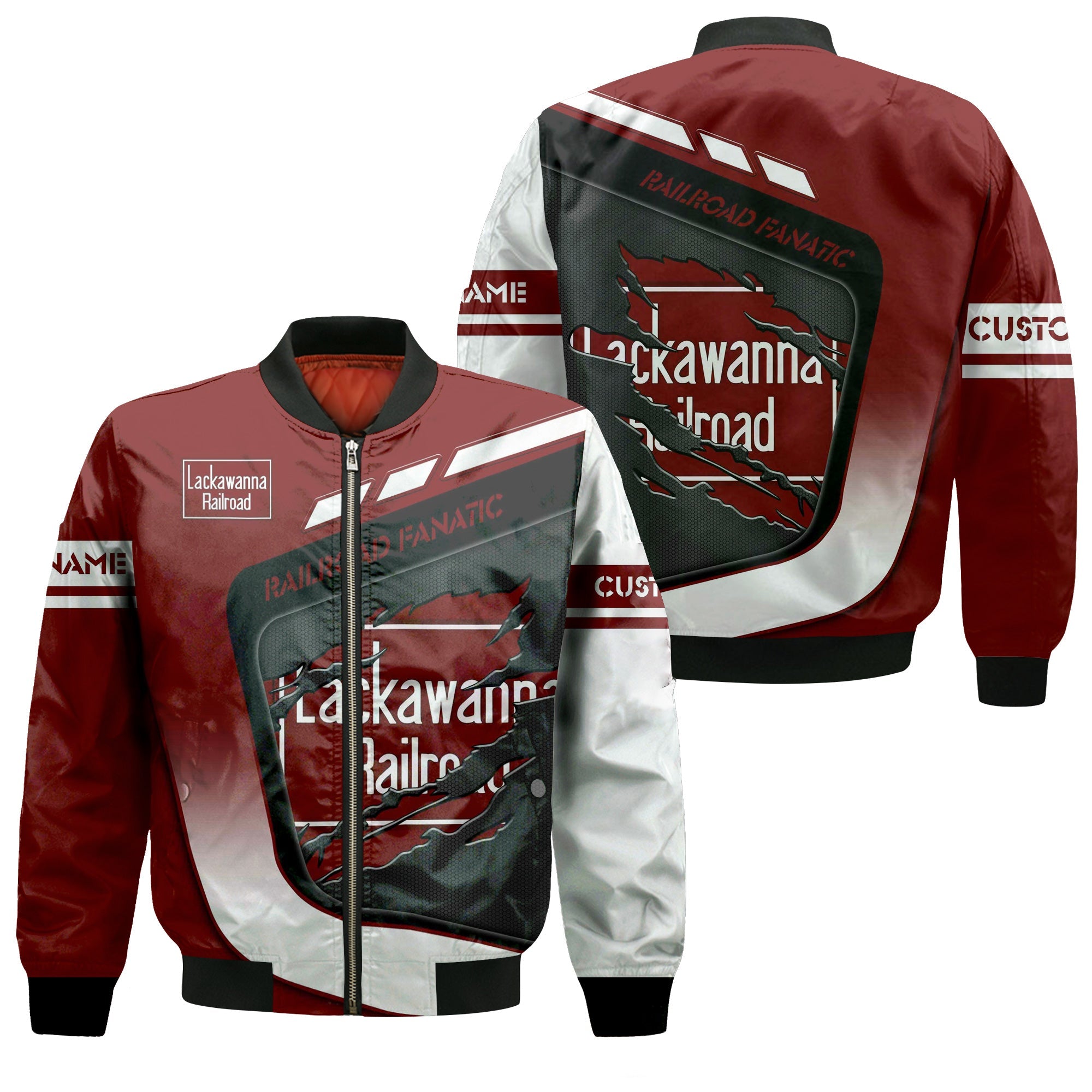 Railspirit Personalized Delaware, Lackawanna and Western Railroad Bomber Jacket Ripped Texture Style DL&W Train Jacket For Railroad Fanatic