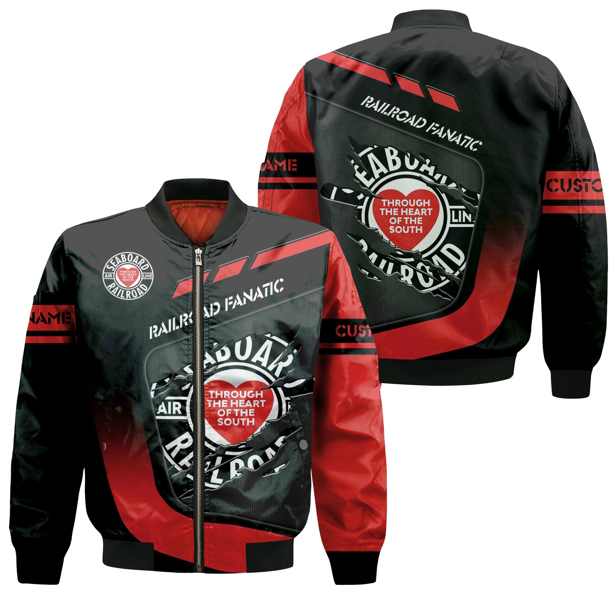 Railspirit Personalized Seaboard Air Line Railroad Bomber Jacket Ripped Texture Style Train Jacket For Railroad Fanatic