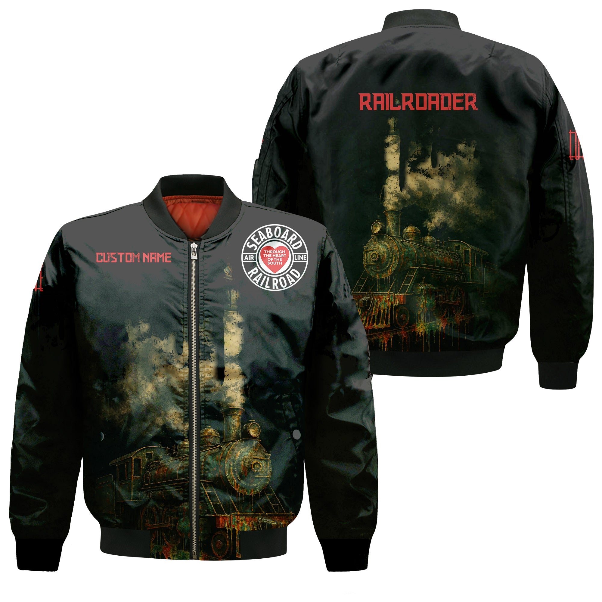 Railspirit Personalized Seaboard Air Line Railroad Bomber Jacket Vintage Train Art Style Bomber For Locomotive Fans